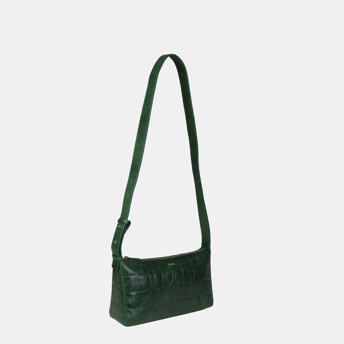 Claire Croco Embossed Leather Small Crossbody Bag#Color_Green