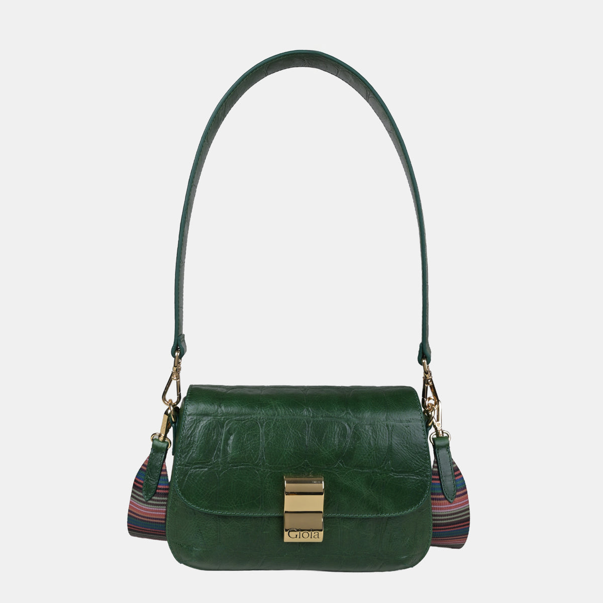 Claire Croco Embossed Leather Medium Multiway Bag#Color_Green
