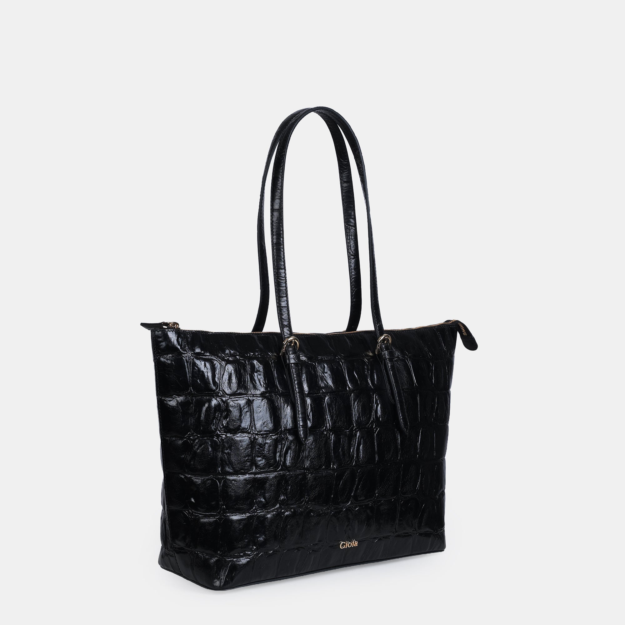 Claire Croco Embossed Leather Tote#Color_Black