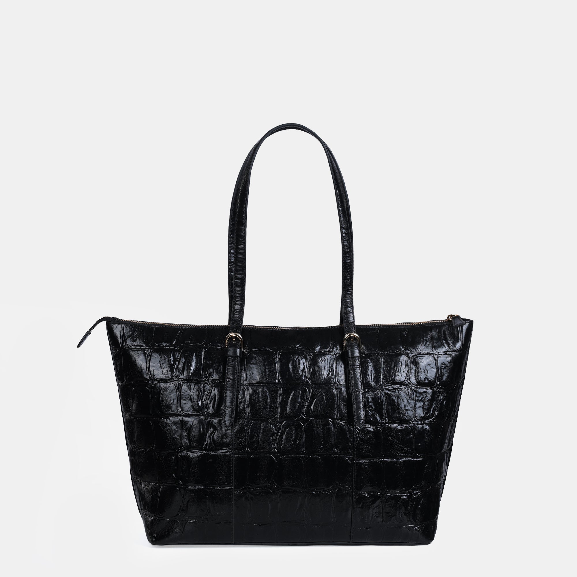 Claire Croco Embossed Leather Tote#Color_Black