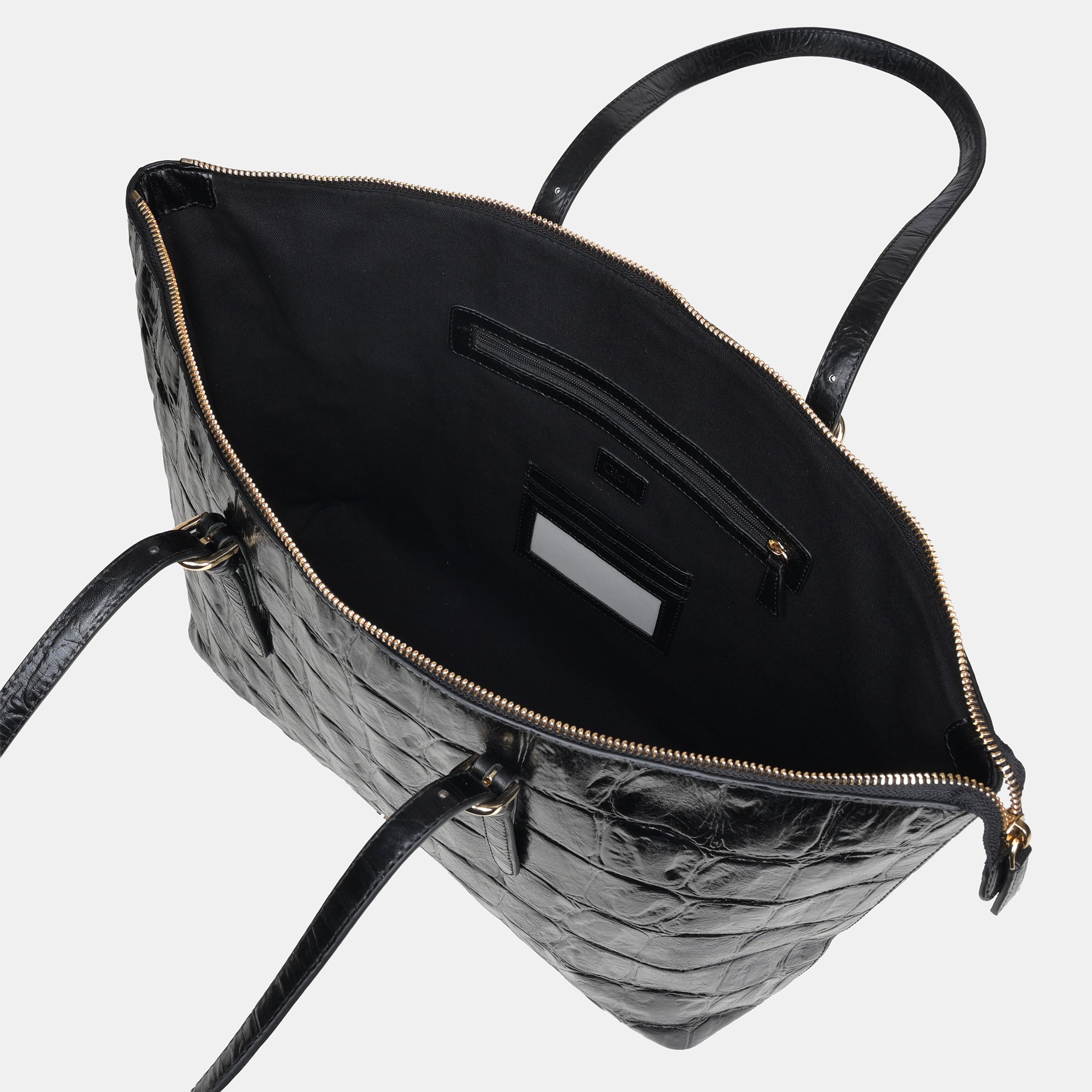 Claire Croco Embossed Leather Tote#Color_Black