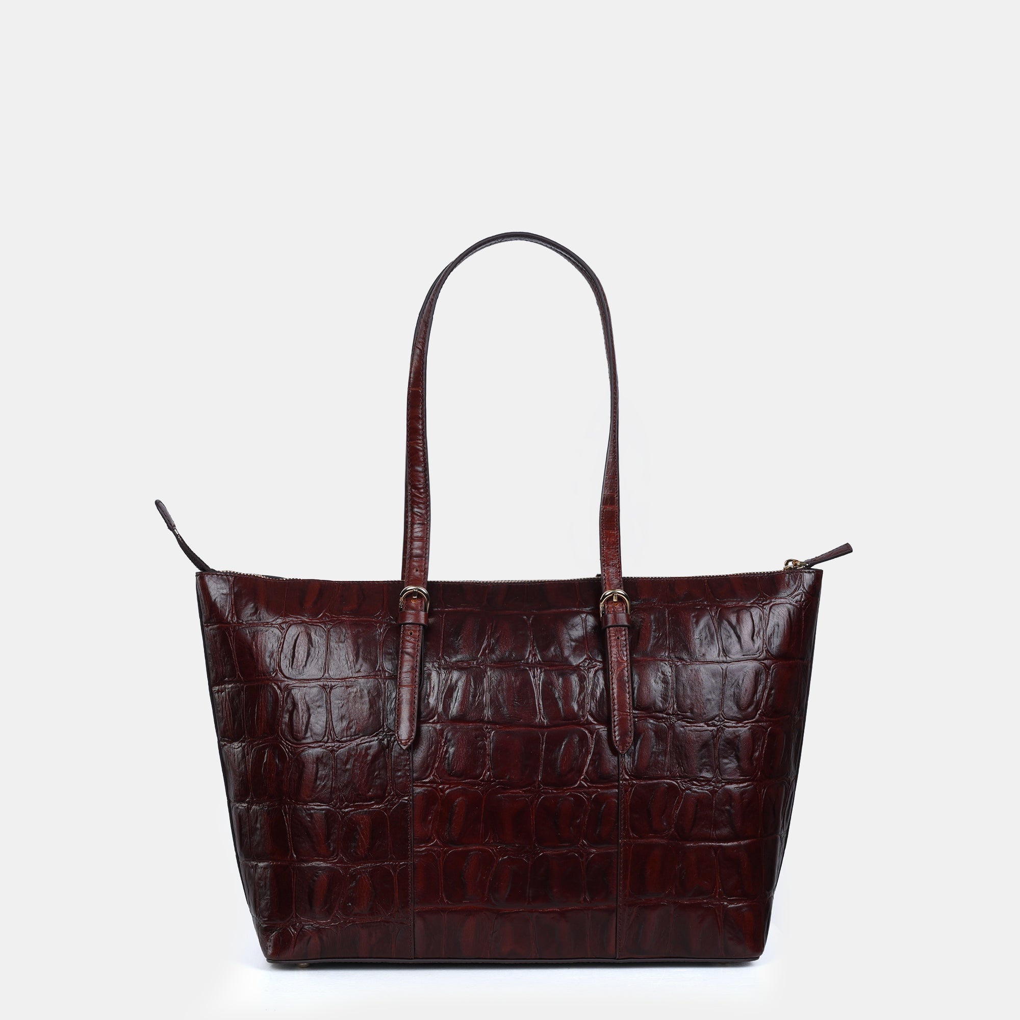 Claire Croco Embossed Leather Tote#Color_Brown