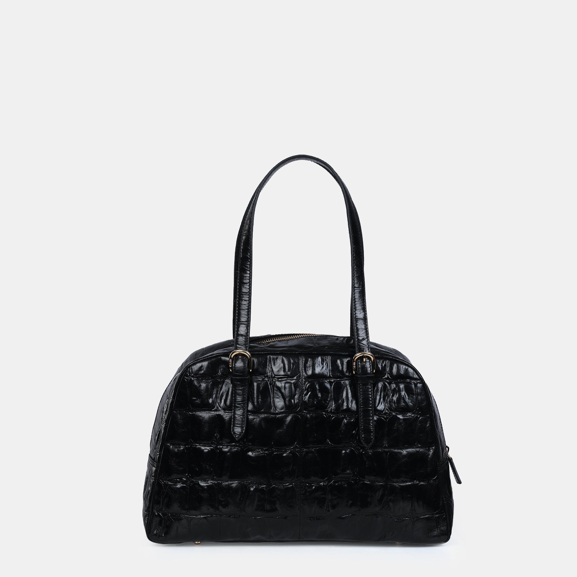 Claire Croco Embossed Leather Medium Shoulder Bag#Color_Black