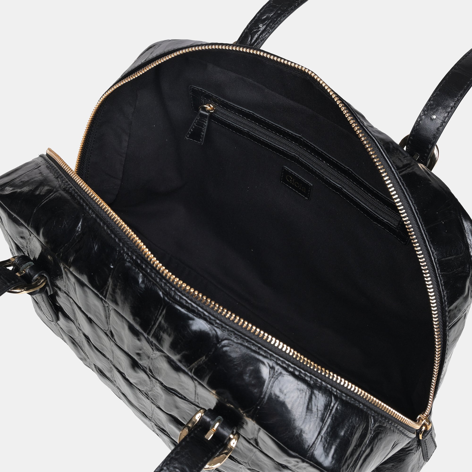 Claire Croco Embossed Leather Medium Shoulder Bag#Color_Black