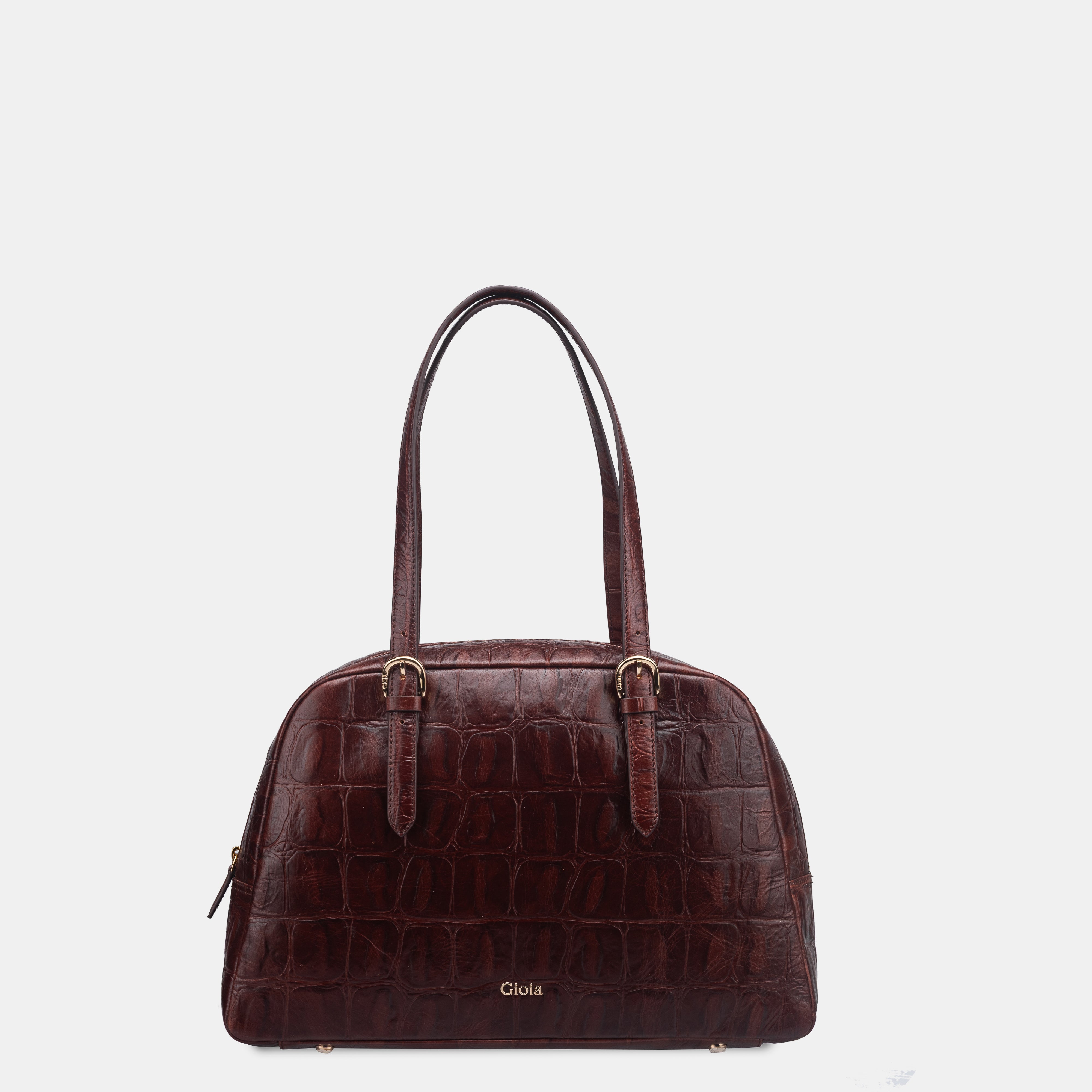 Claire Croco Embossed Leather Medium Shoulder Bag#Color_Brown