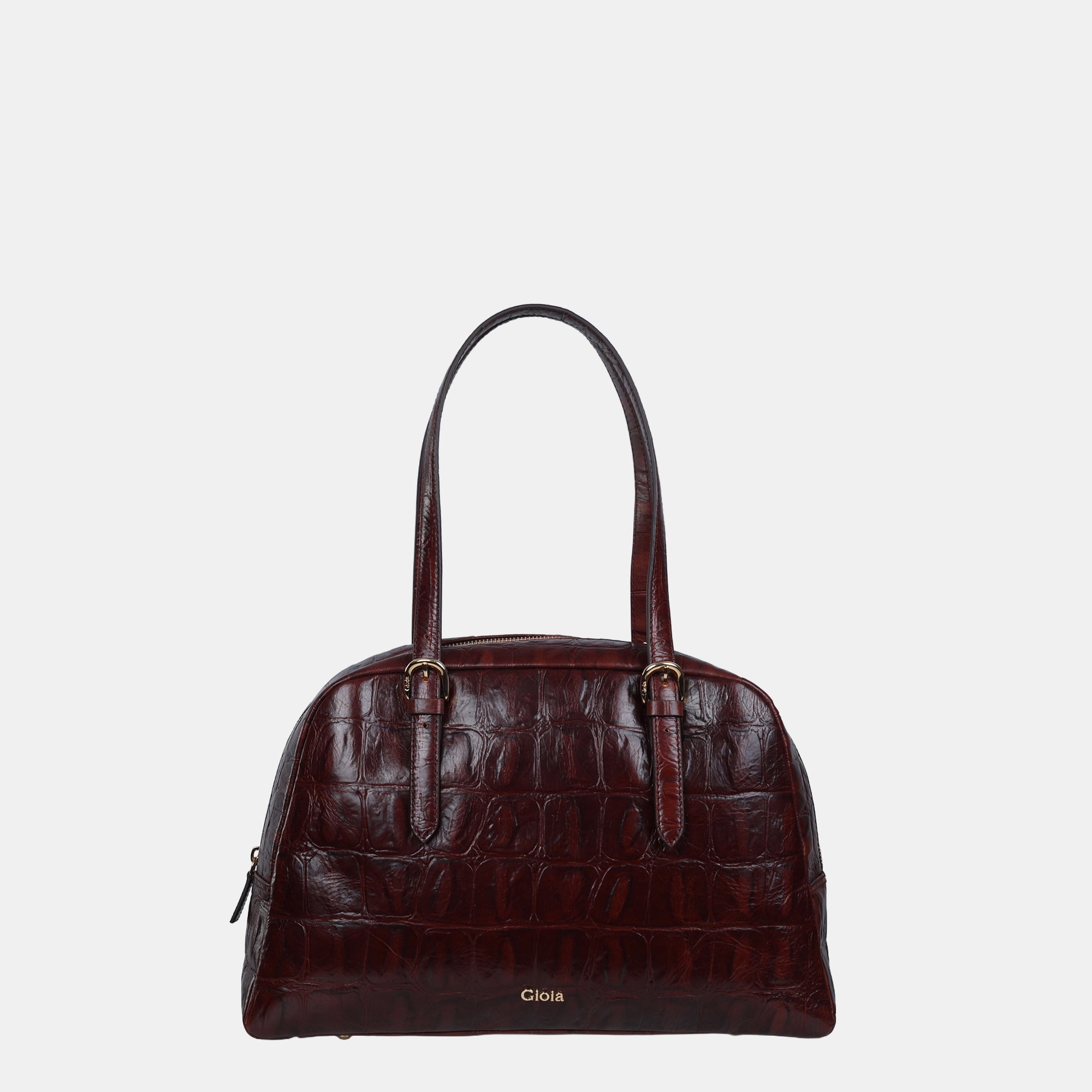 Claire Croco Embossed Leather Medium Shoulder Bag#Color_Brown
