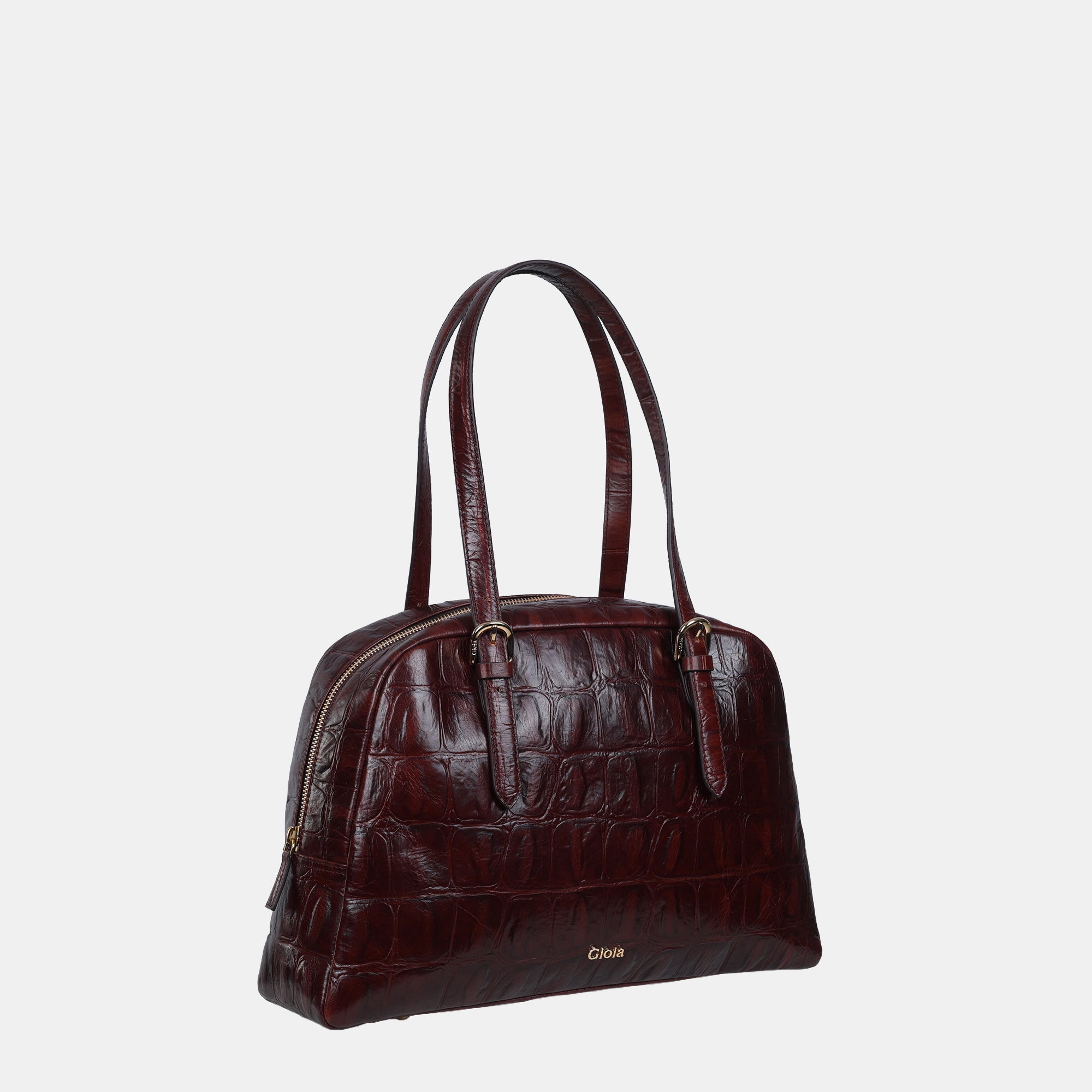 Claire Croco Embossed Leather Medium Shoulder Bag#Color_Brown