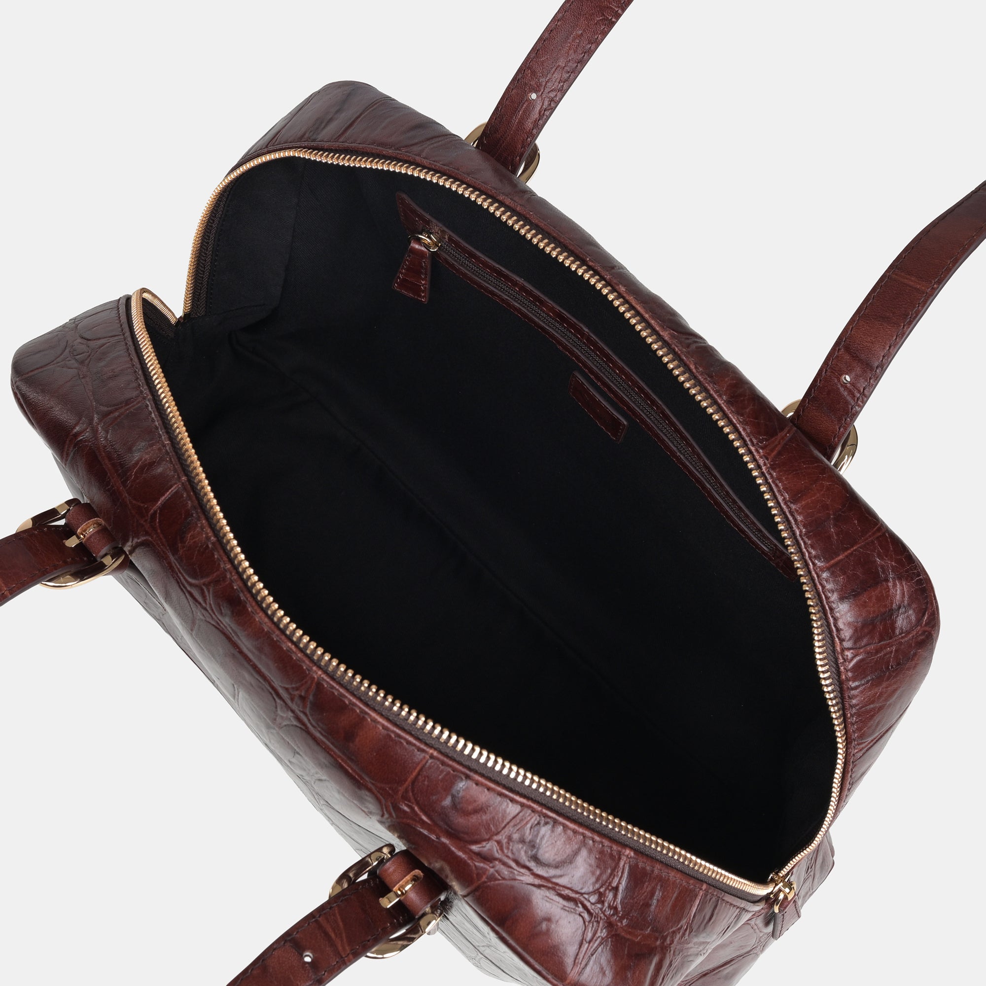 Claire Croco Embossed Leather Medium Shoulder Bag#Color_Brown