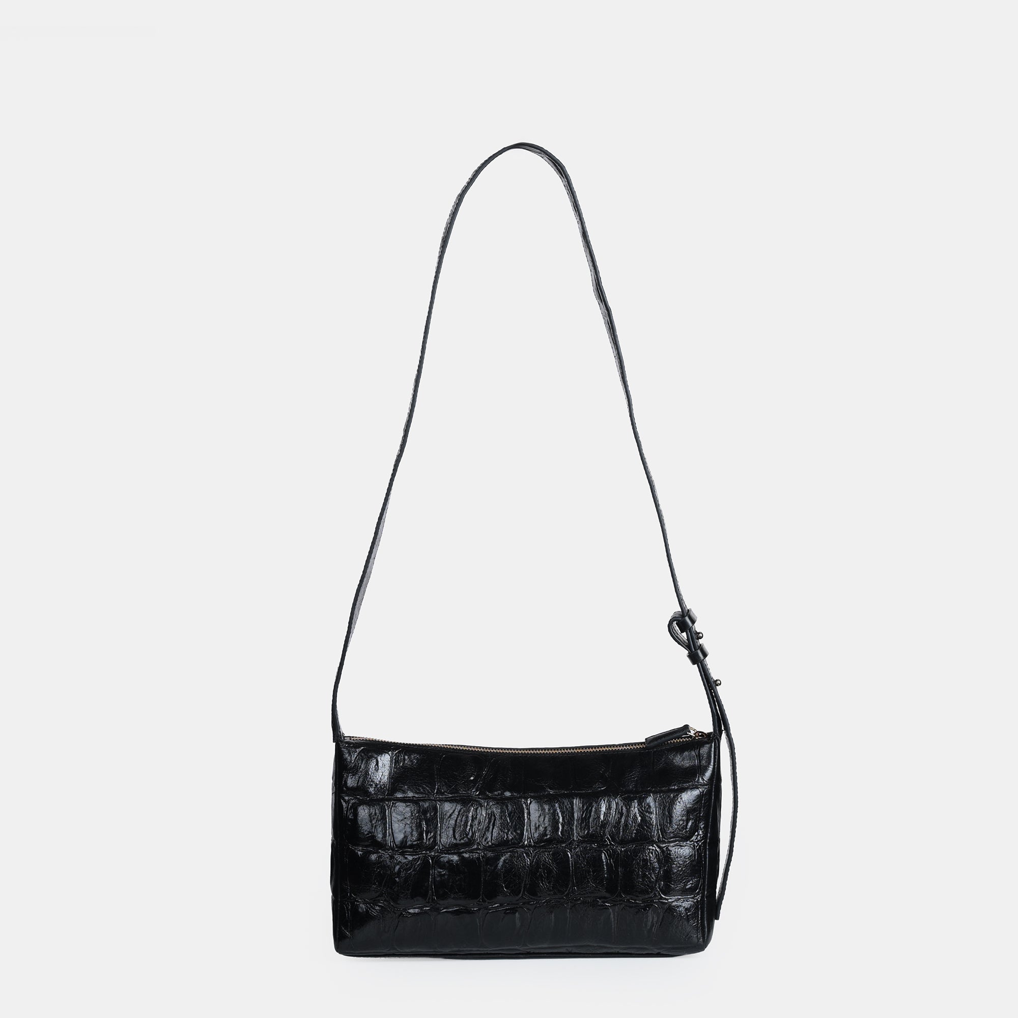 Claire Croco Embossed Leather Small Crossbody Bag#Color_Black