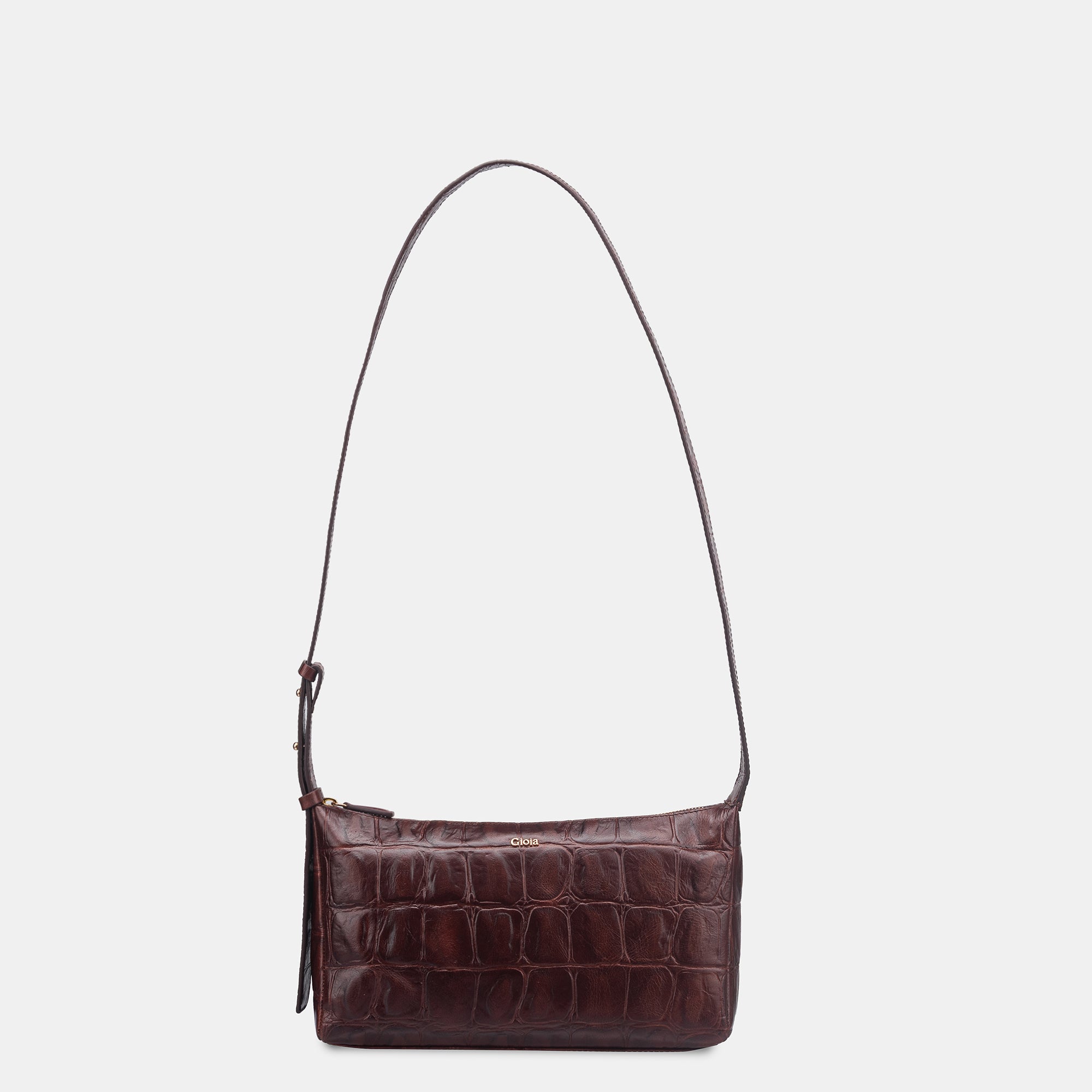 Claire Croco Embossed Leather Small Crossbody Bag#Color_Brown