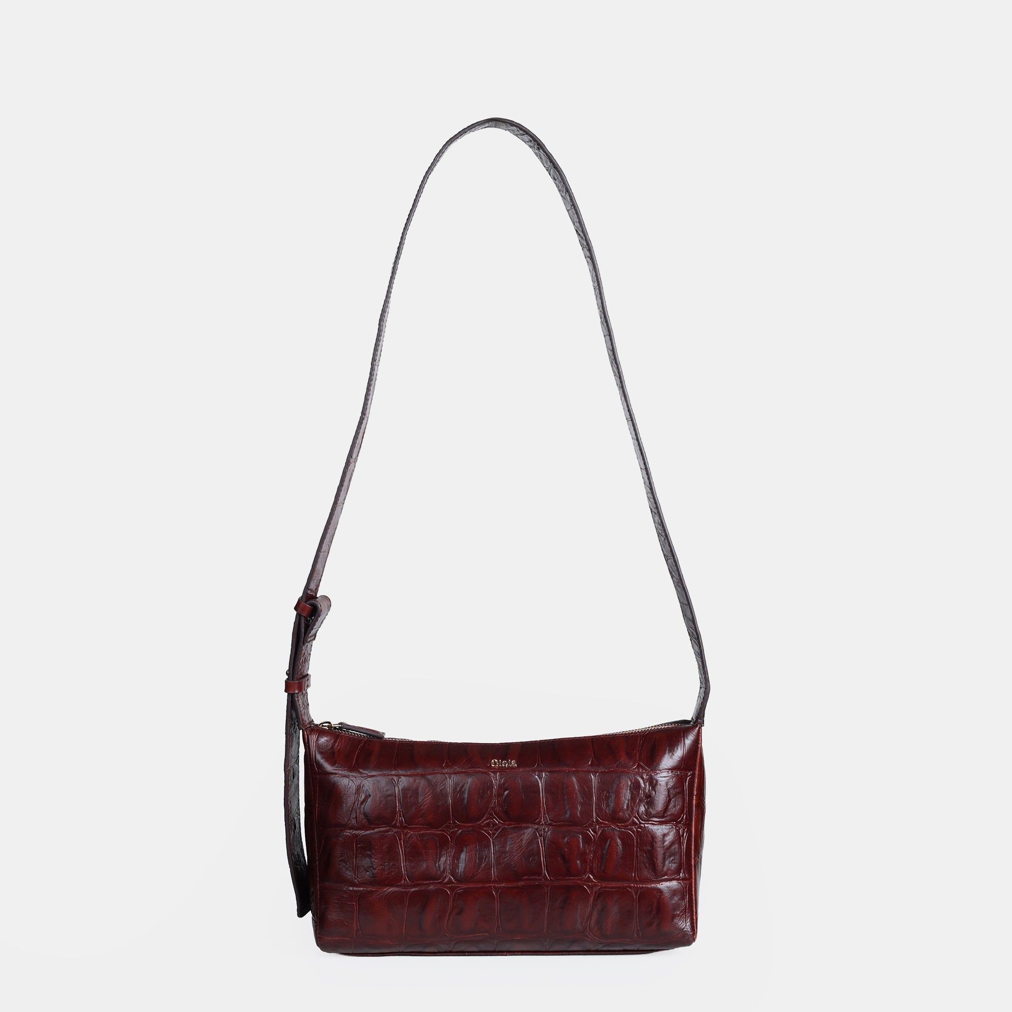 Claire Croco Embossed Leather Small Crossbody Bag#Color_Brown