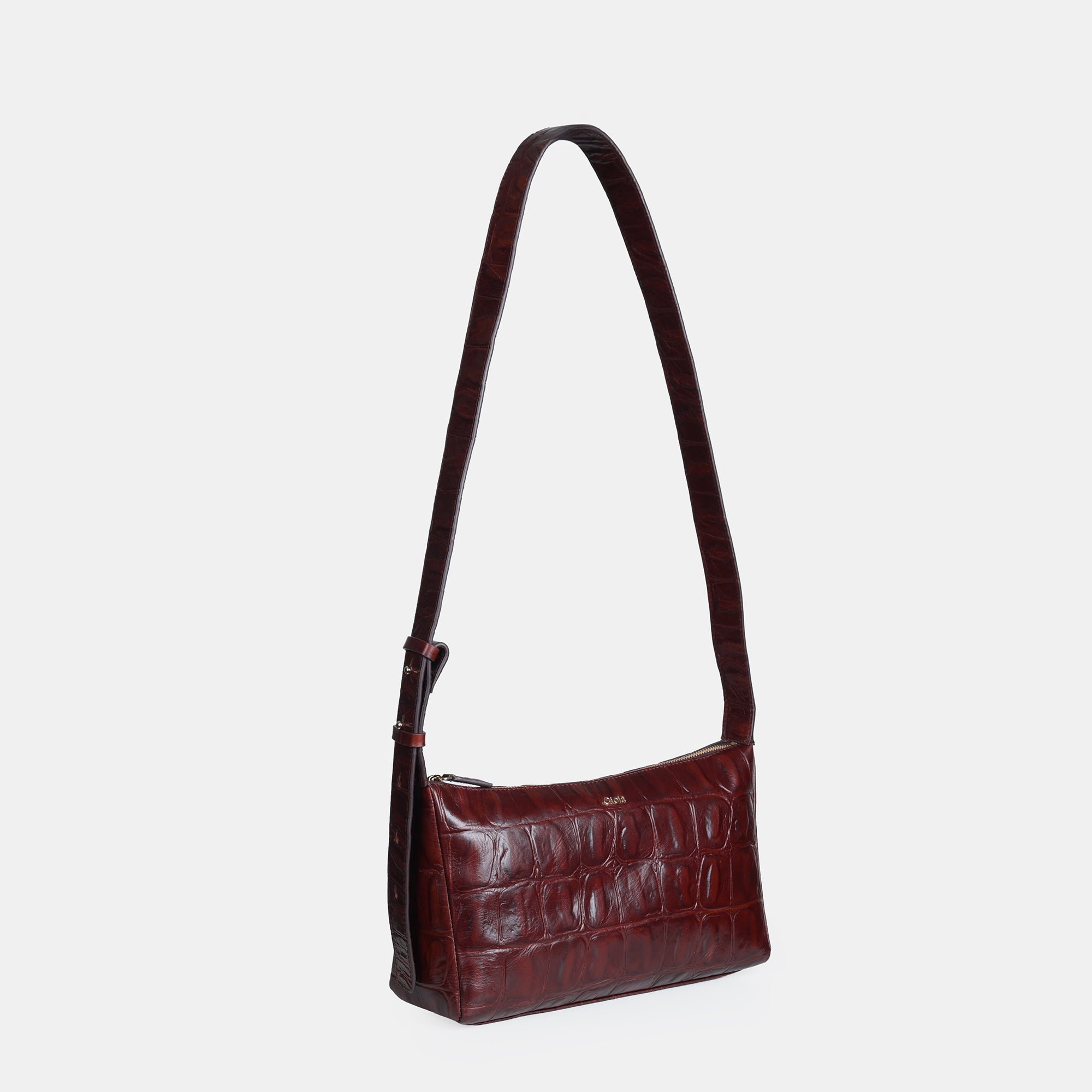 Claire Croco Embossed Leather Small Crossbody Bag#Color_Brown