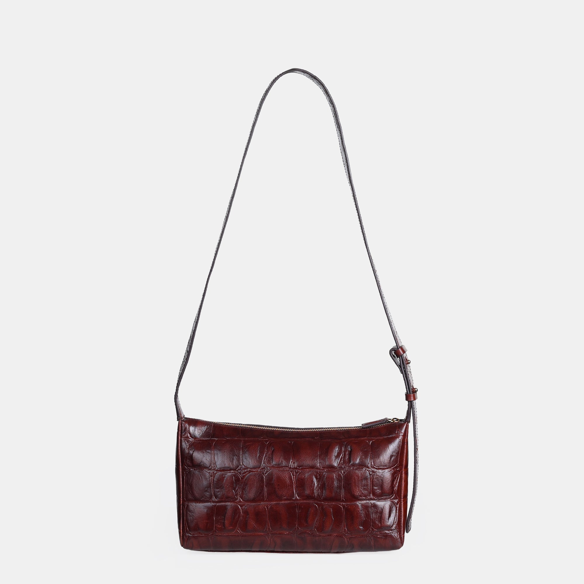 Claire Croco Embossed Leather Small Crossbody Bag#Color_Brown