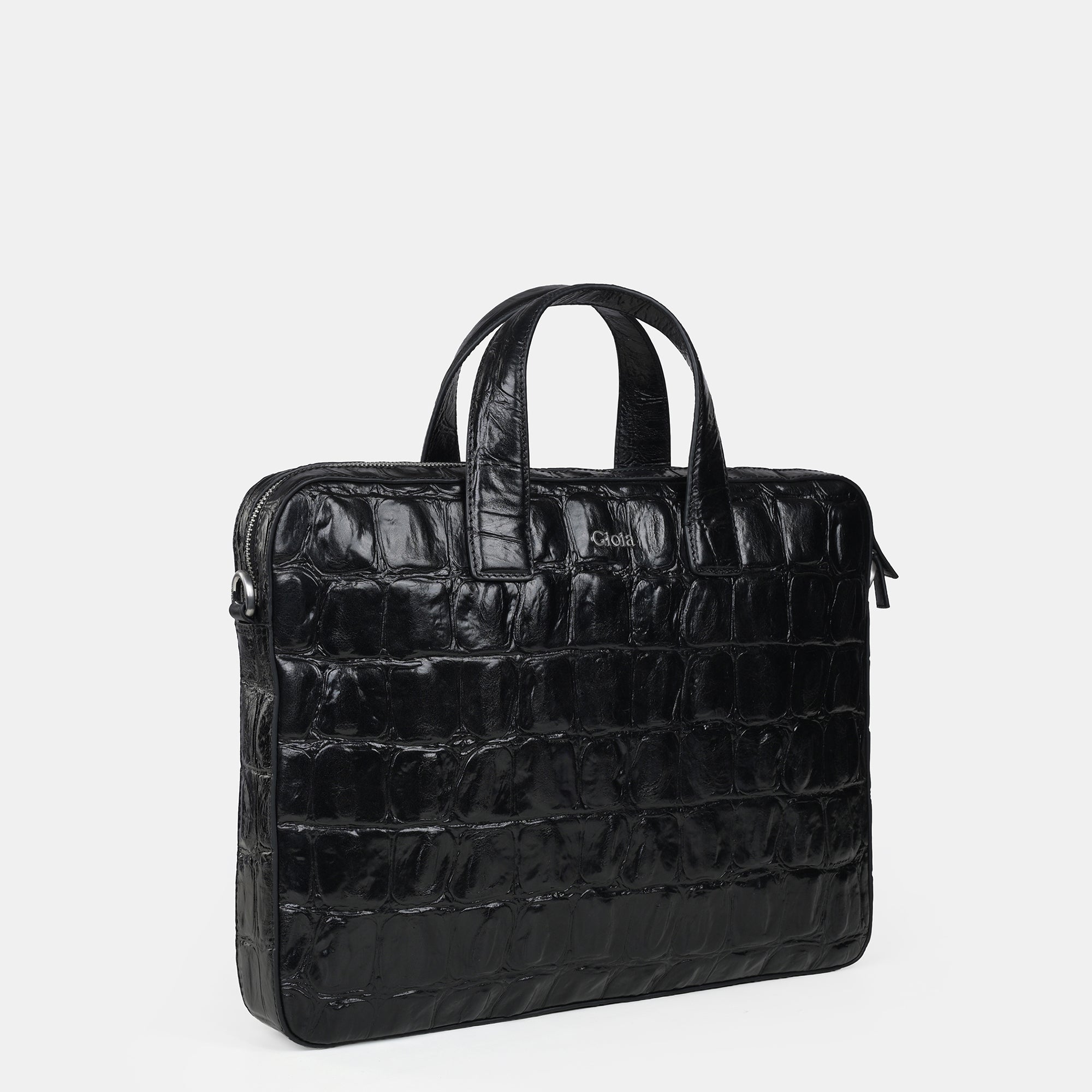 Lucas Croco Embossed Leather Laptop Bag