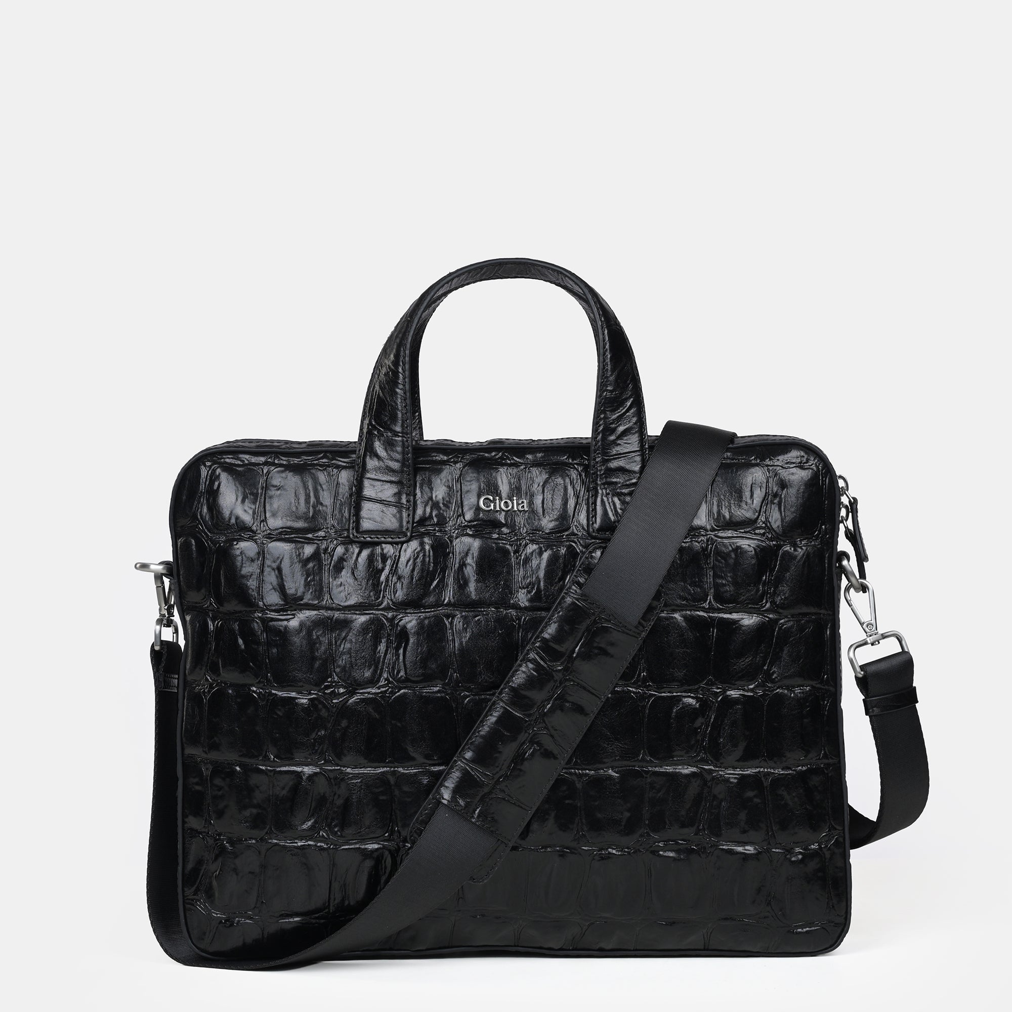 Lucas Croco Embossed Leather Laptop Bag