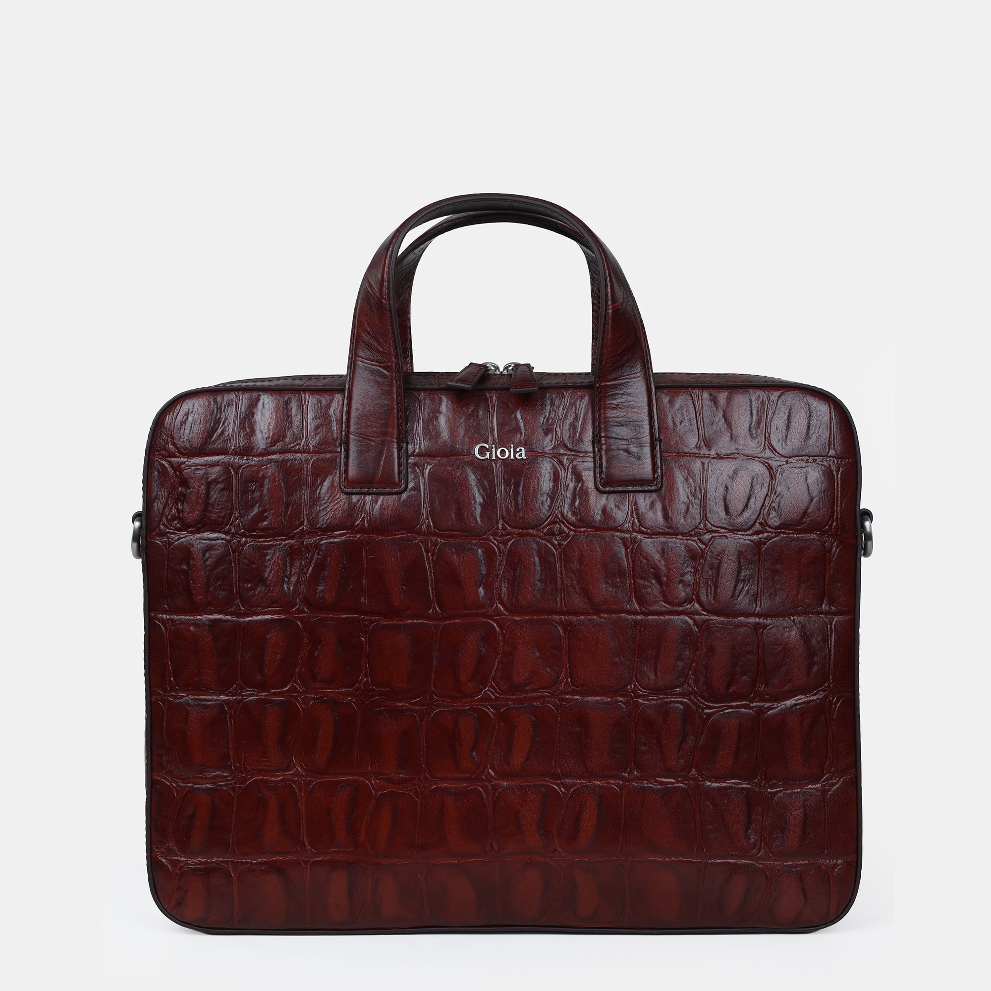 Lucas Croco Embossed Leather Laptop Bag#Color_Dark Brown
