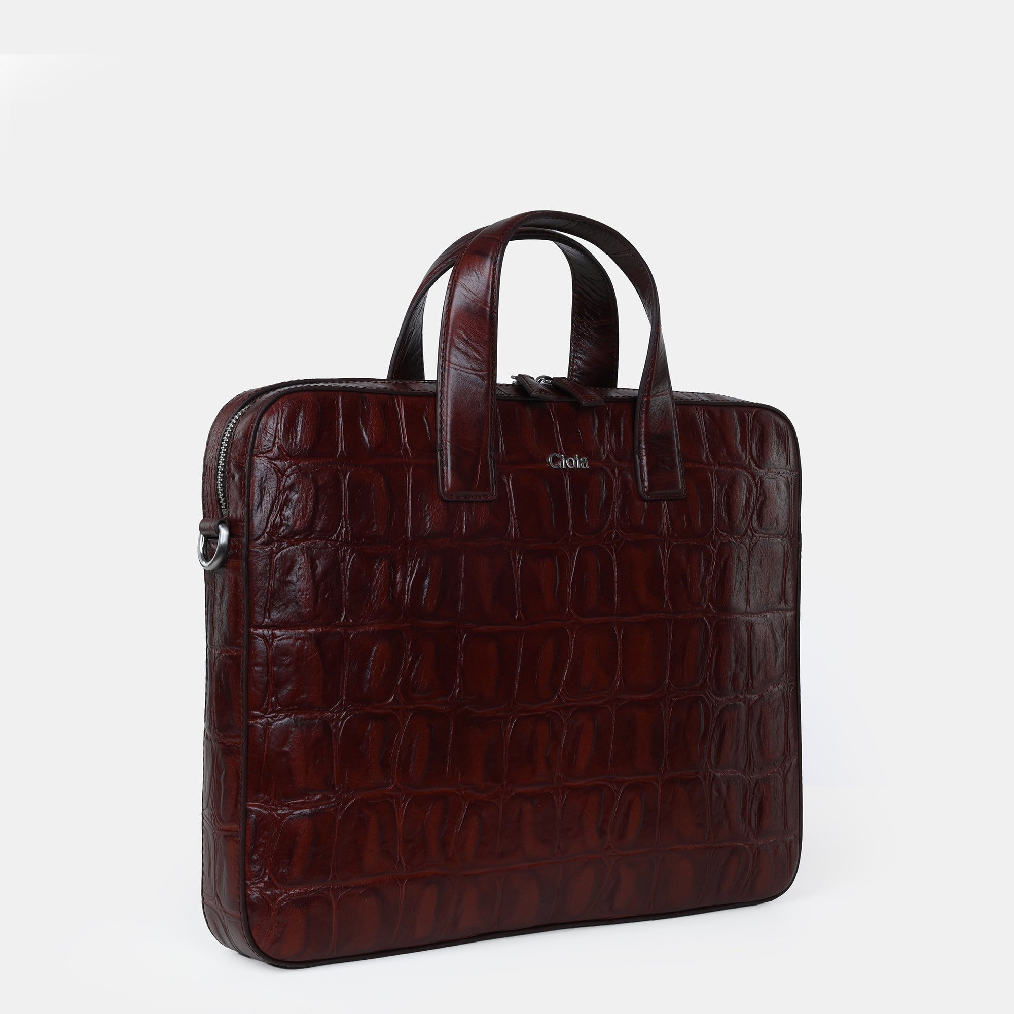 Lucas Croco Embossed Leather Laptop Bag#Color_Dark Brown