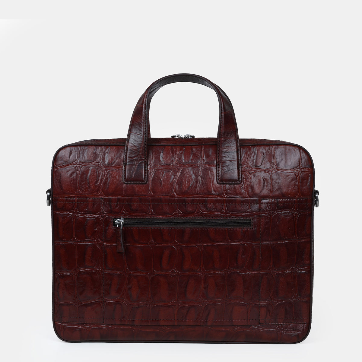 Lucas Croco Embossed Leather Laptop Bag#Color_Dark Brown