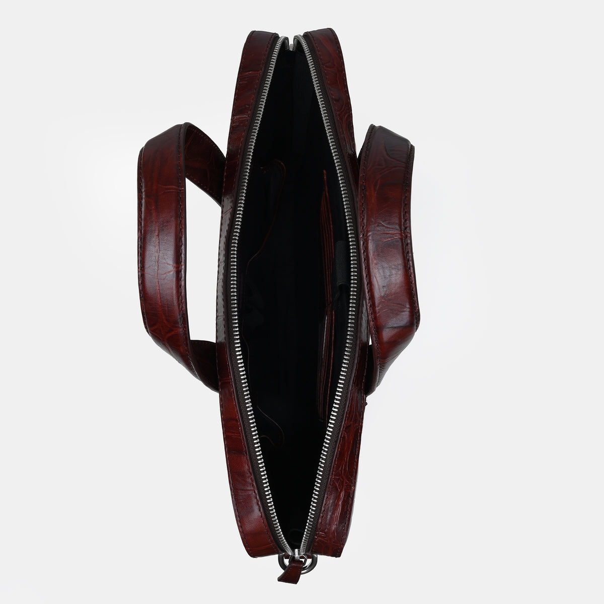 Lucas Croco Embossed Leather Laptop Bag#Color_Dark Brown