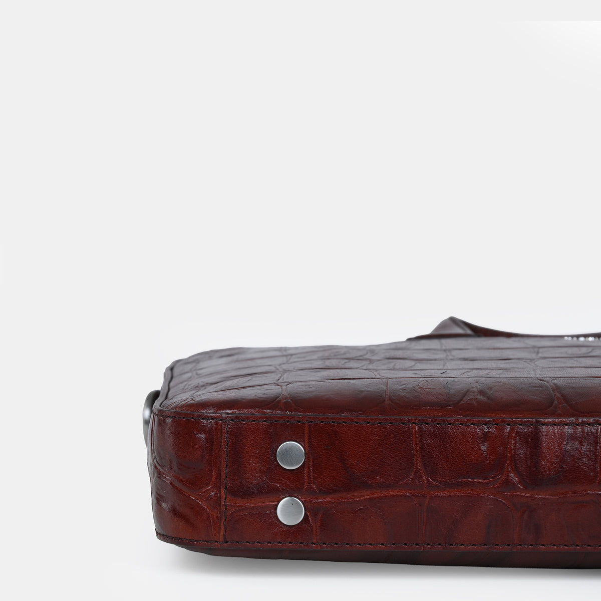 Lucas Croco Embossed Leather Laptop Bag#Color_Dark Brown