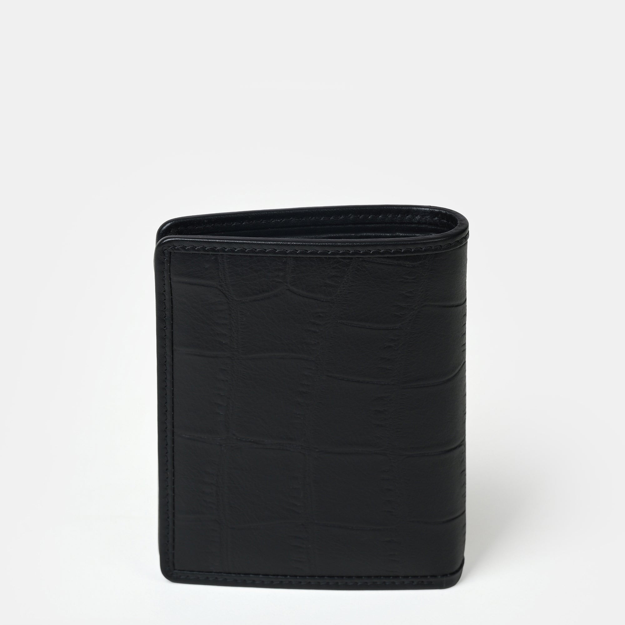 Croco Embossed Bifold Wallet 4 cc with Coin Case#Color_Black