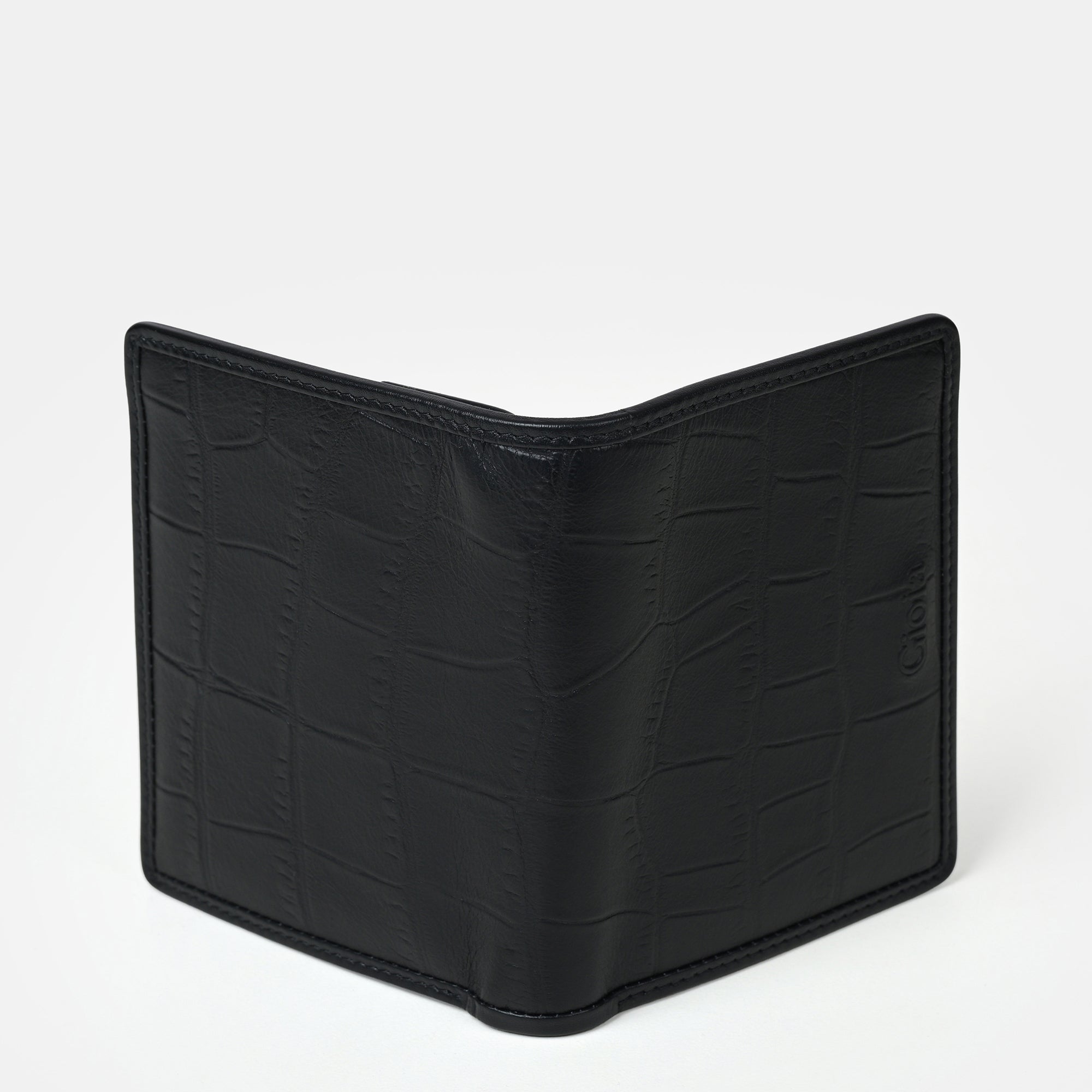 Croco Embossed Bifold Wallet 4 cc with Coin Case#Color_Black