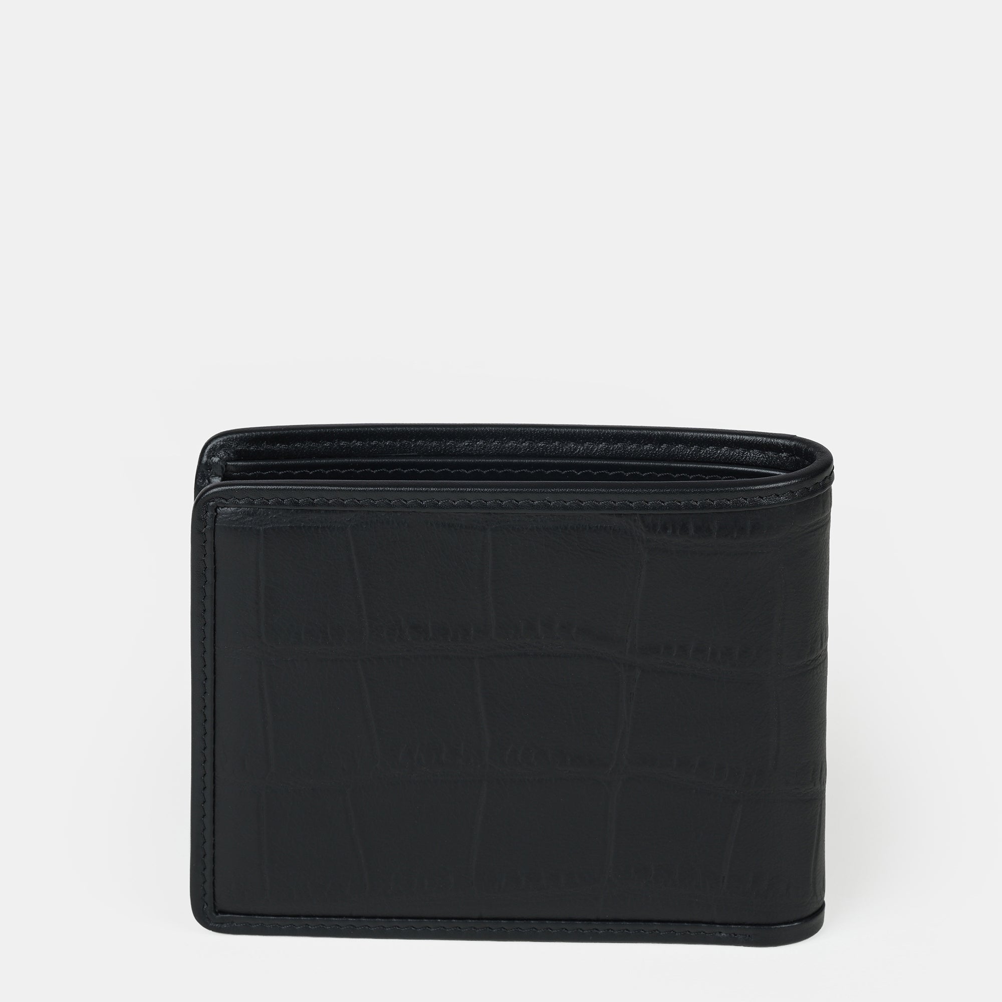 Croco Embossed Bifold Wallet 10 cc with ID Insert#Color_Black