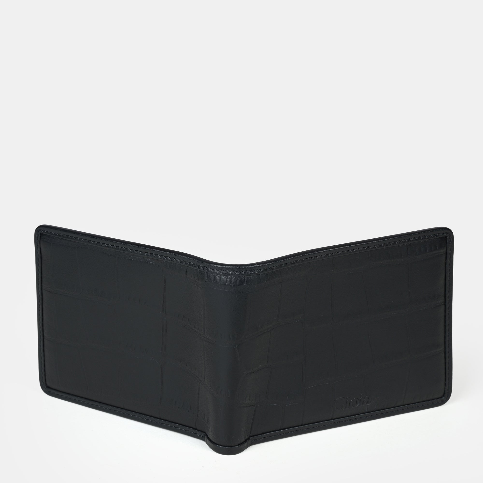 Croco Embossed Bifold Wallet 10 cc with ID Insert#Color_Black