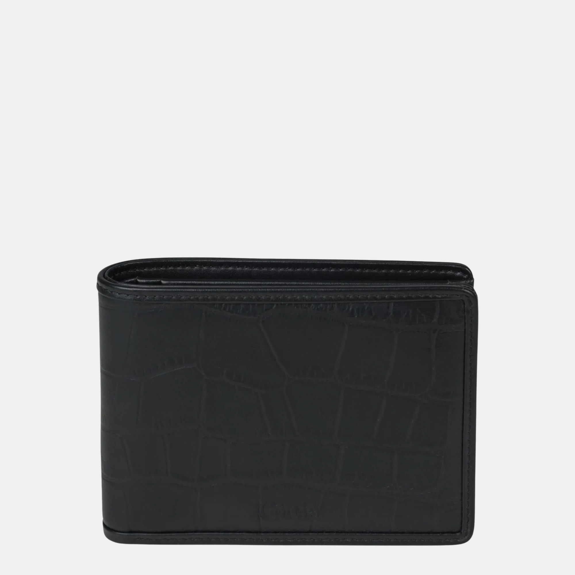 Croco Embossed Bifold Wallet 4 cc with Coin Case#Color_Black