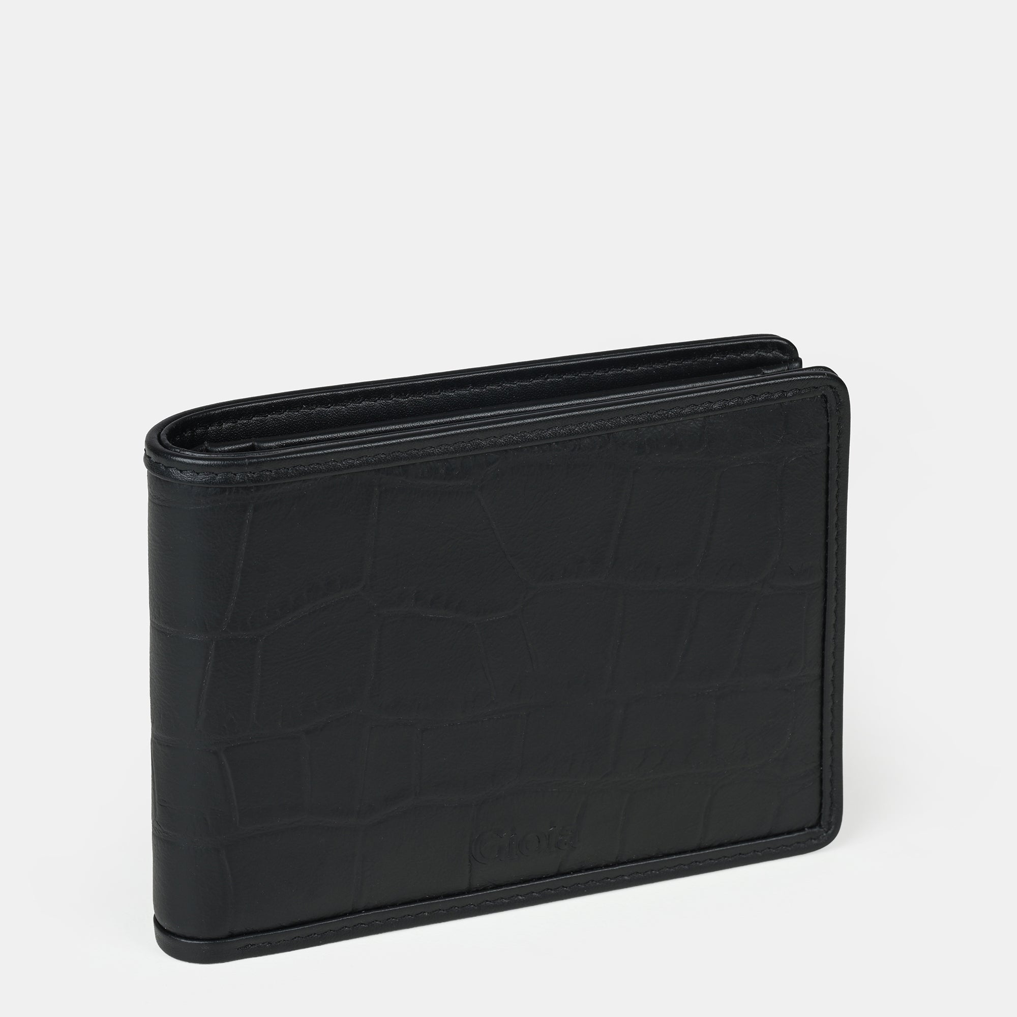 Croco Embossed Bifold Wallet 4 cc with Coin Case#Color_Black