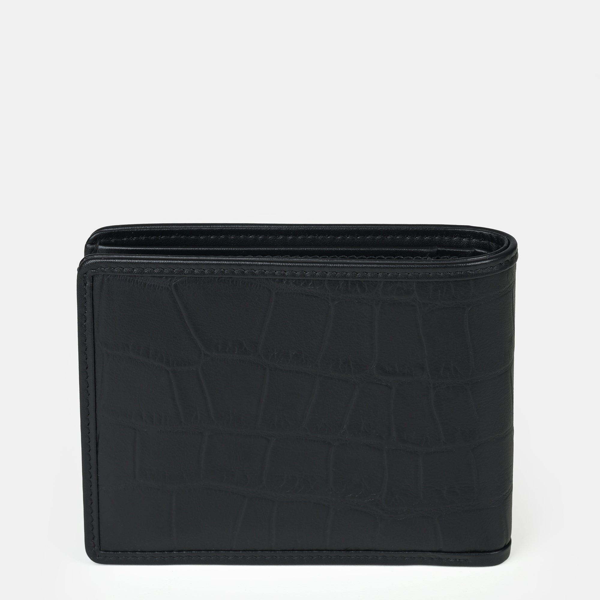 Croco Embossed Bifold Wallet 4 cc with Coin Case#Color_Black