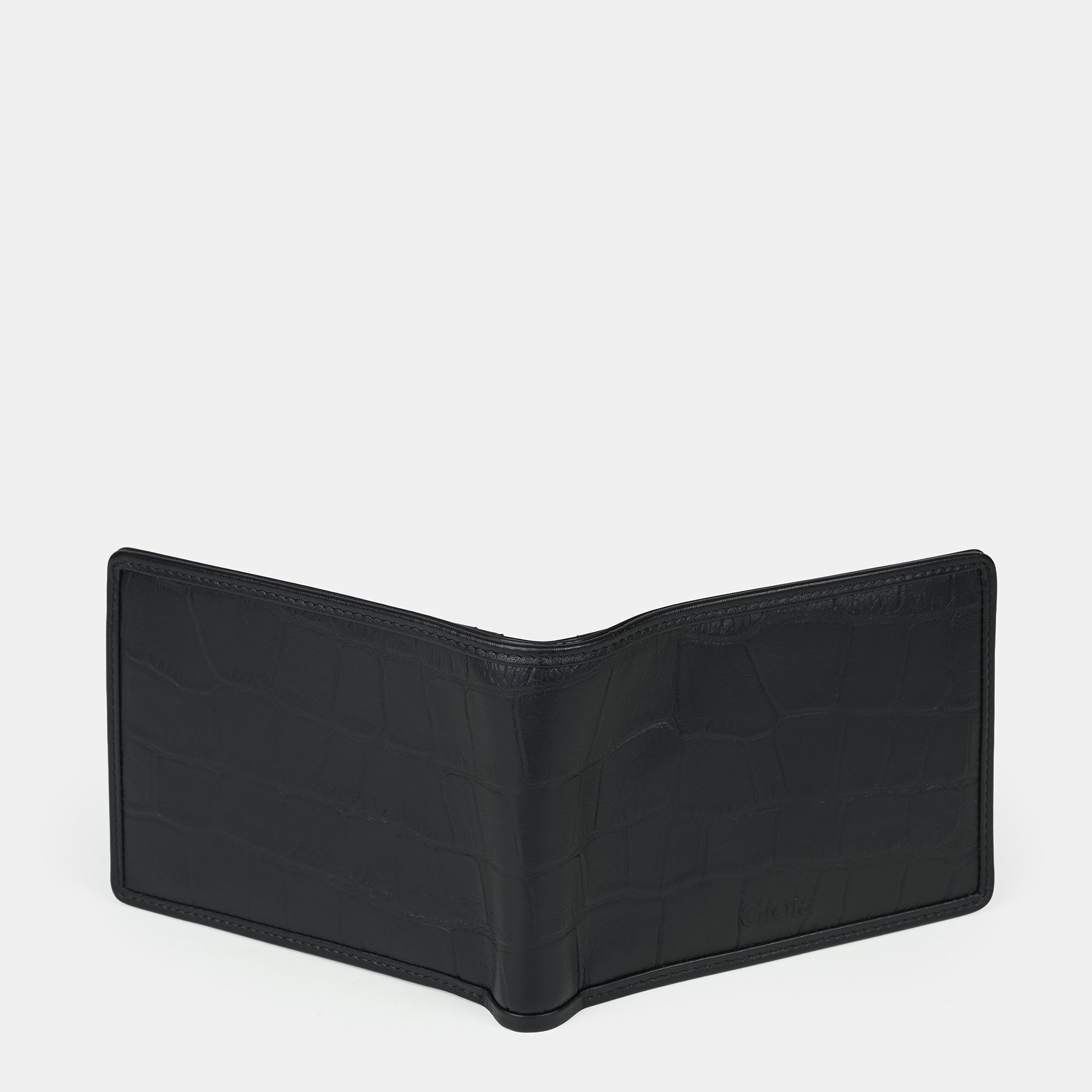 Croco Embossed Bifold Wallet 4 cc with Coin Case#Color_Black