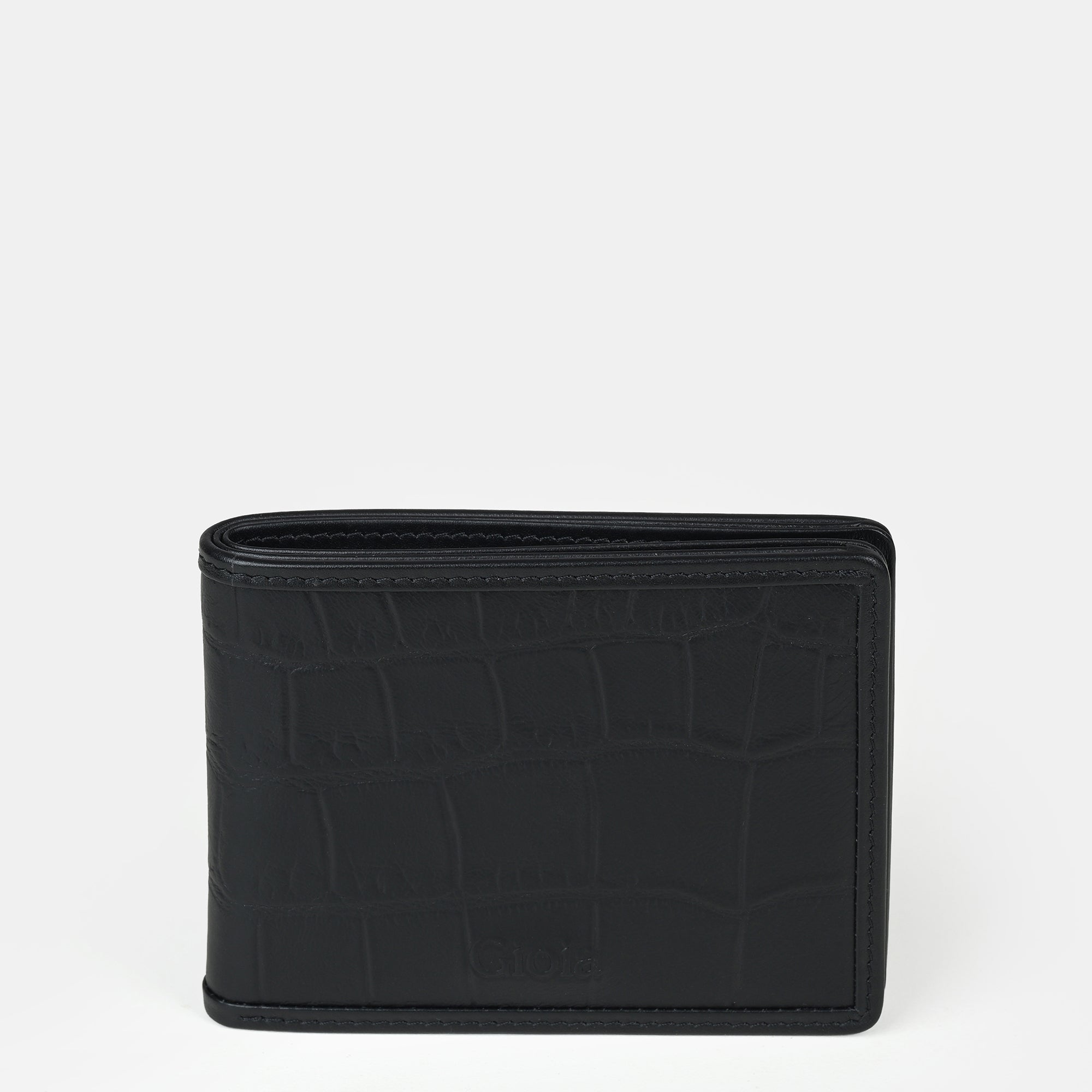 Croco Embossed Mini Bifold Wallet 6cc#Color_Black