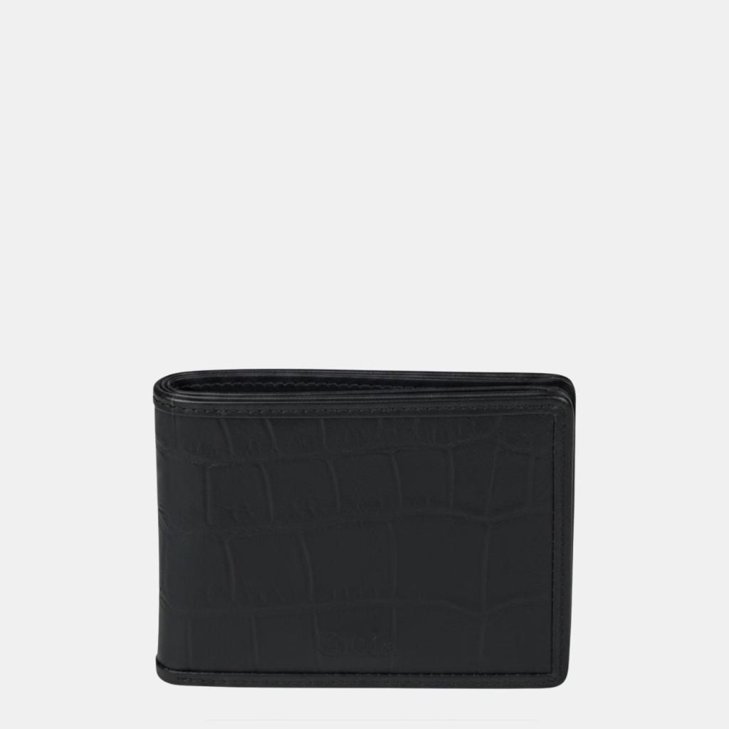 Croco Embossed Mini Bifold Wallet 6cc#Color_Black