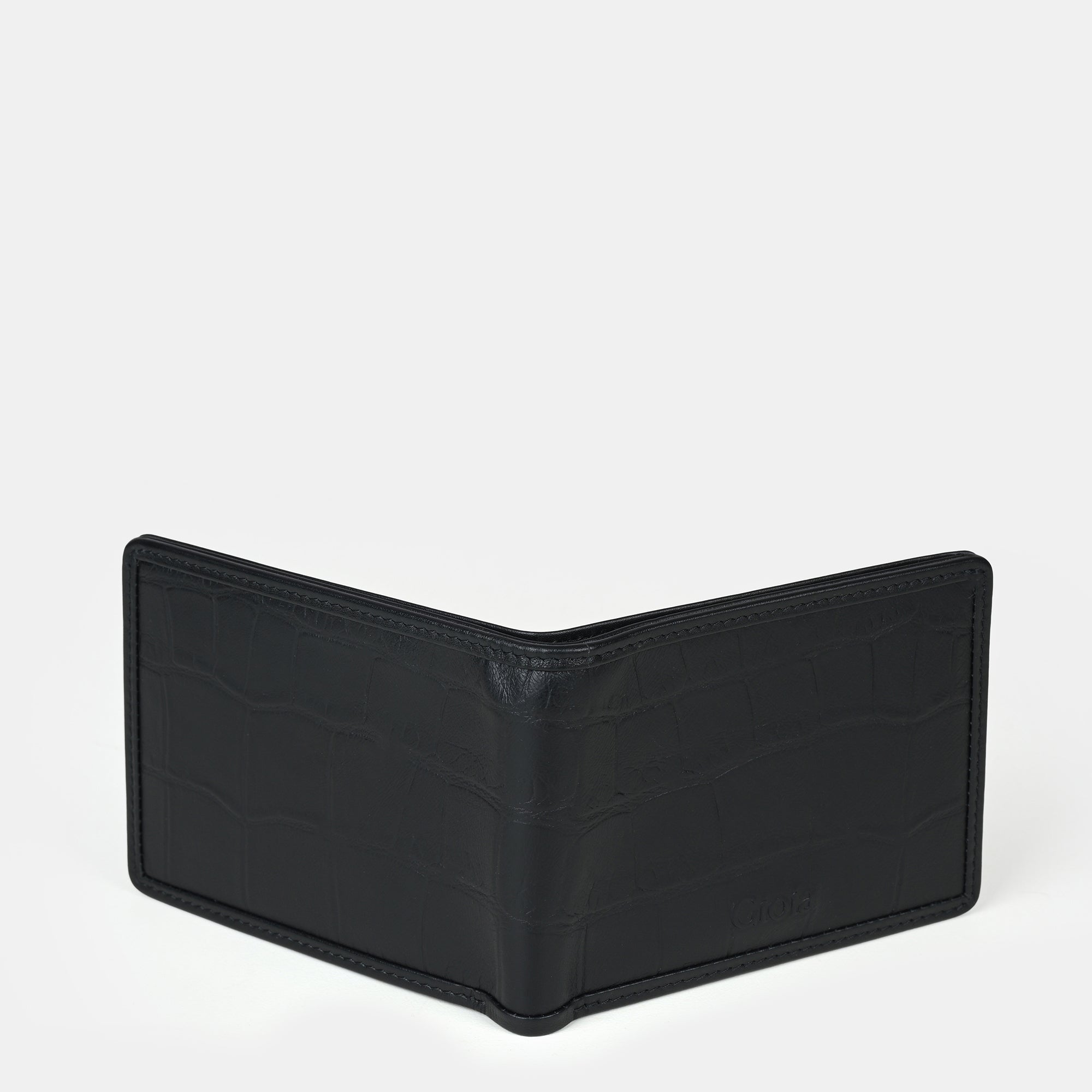 Croco Embossed Mini Bifold Wallet 6cc#Color_Black