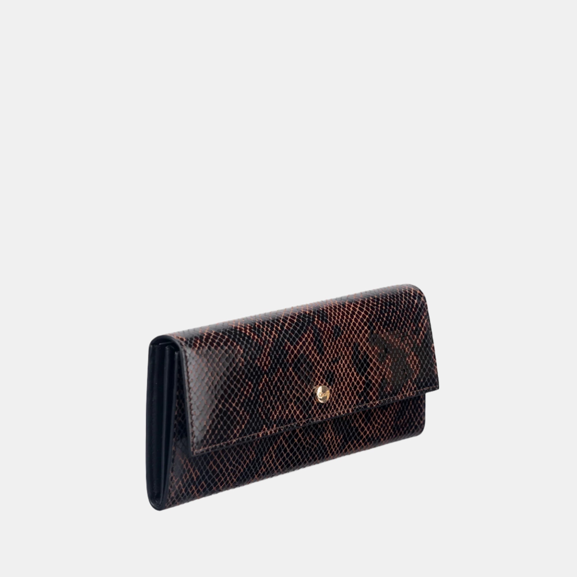Faux Python Flapover Clutch#Color_Brown