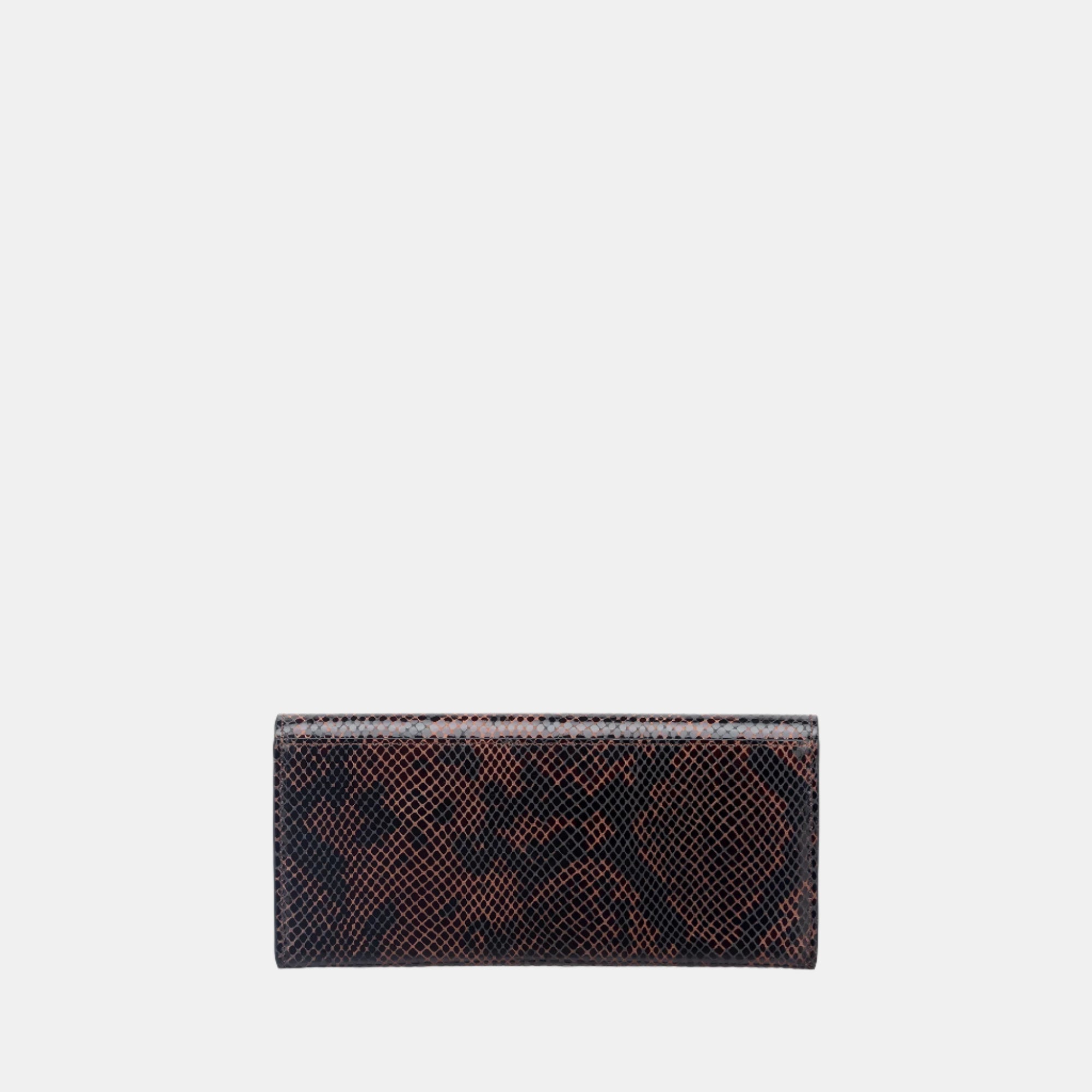 Faux Python Flapover Clutch#Color_Brown