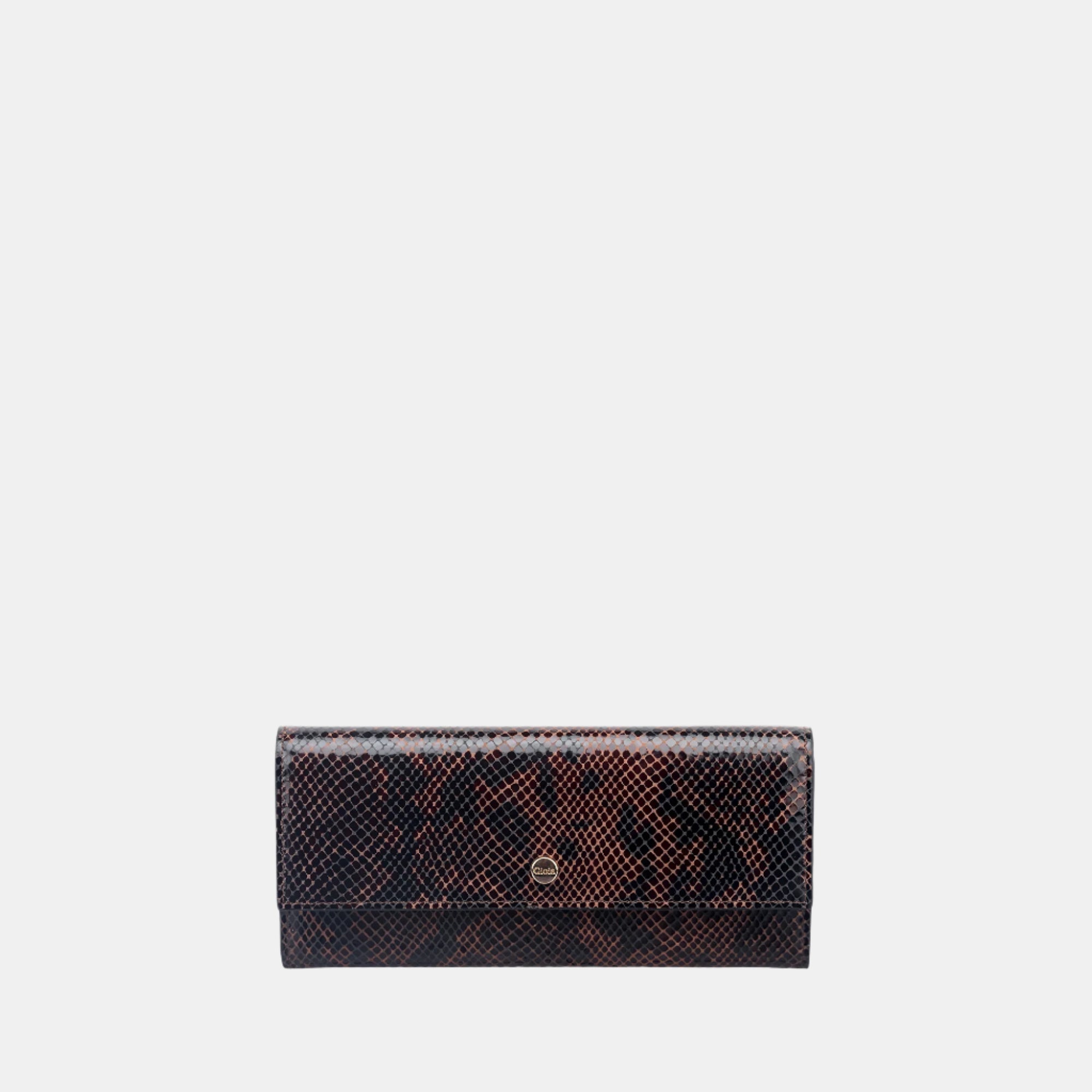 Faux Python Flapover Clutch#Color_Brown