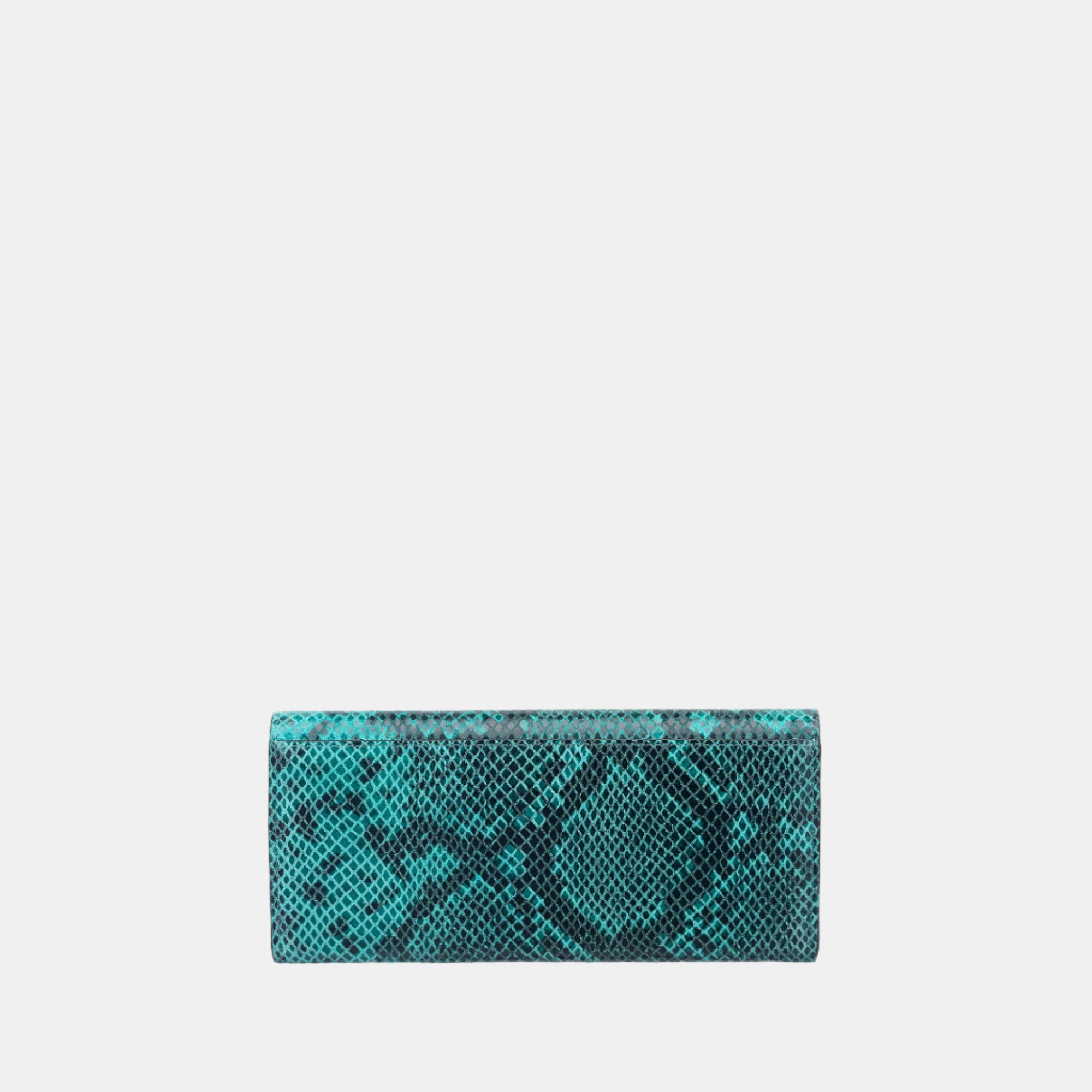 Faux Python Flapover Clutch#Color_Green