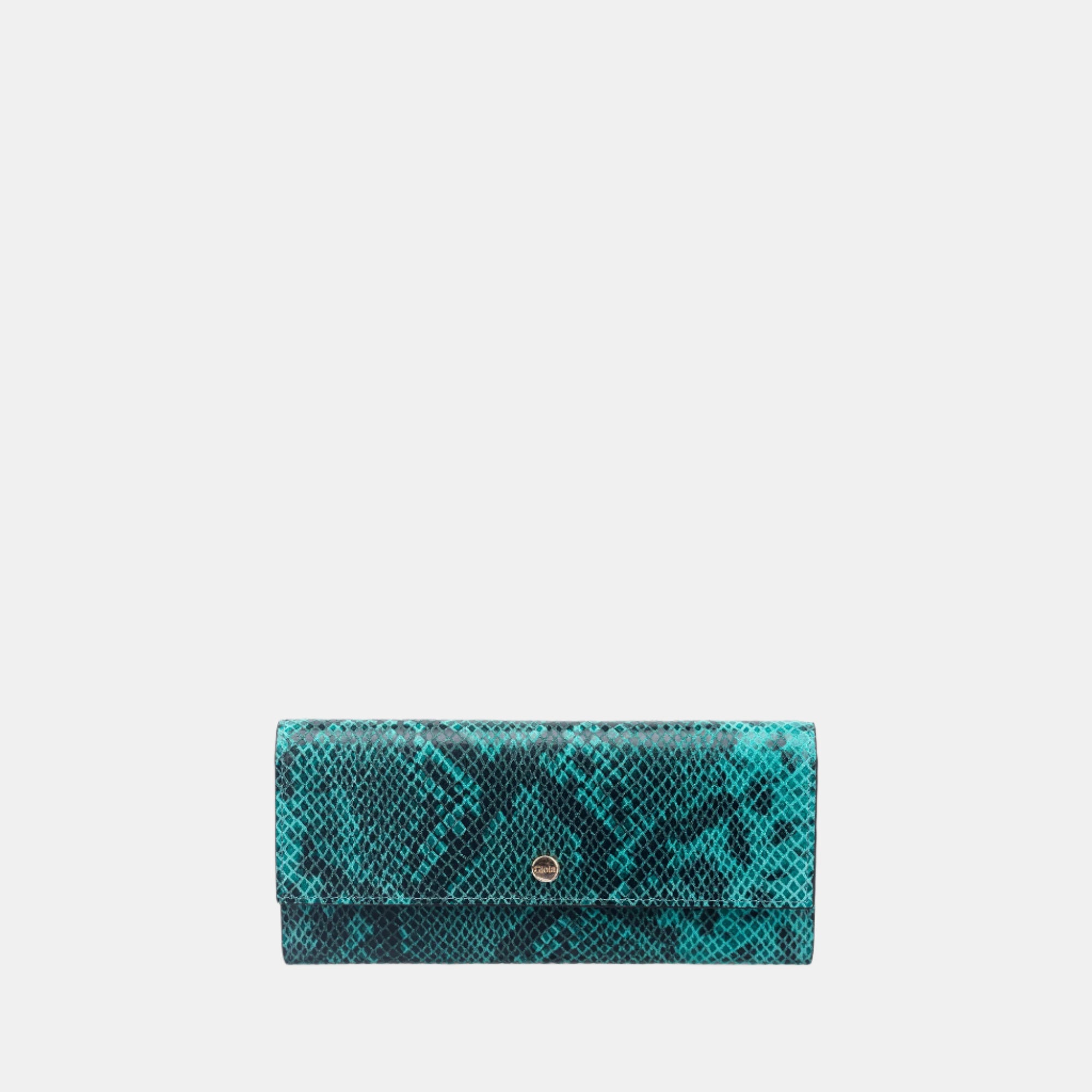 Faux Python Flapover Clutch#Color_Green