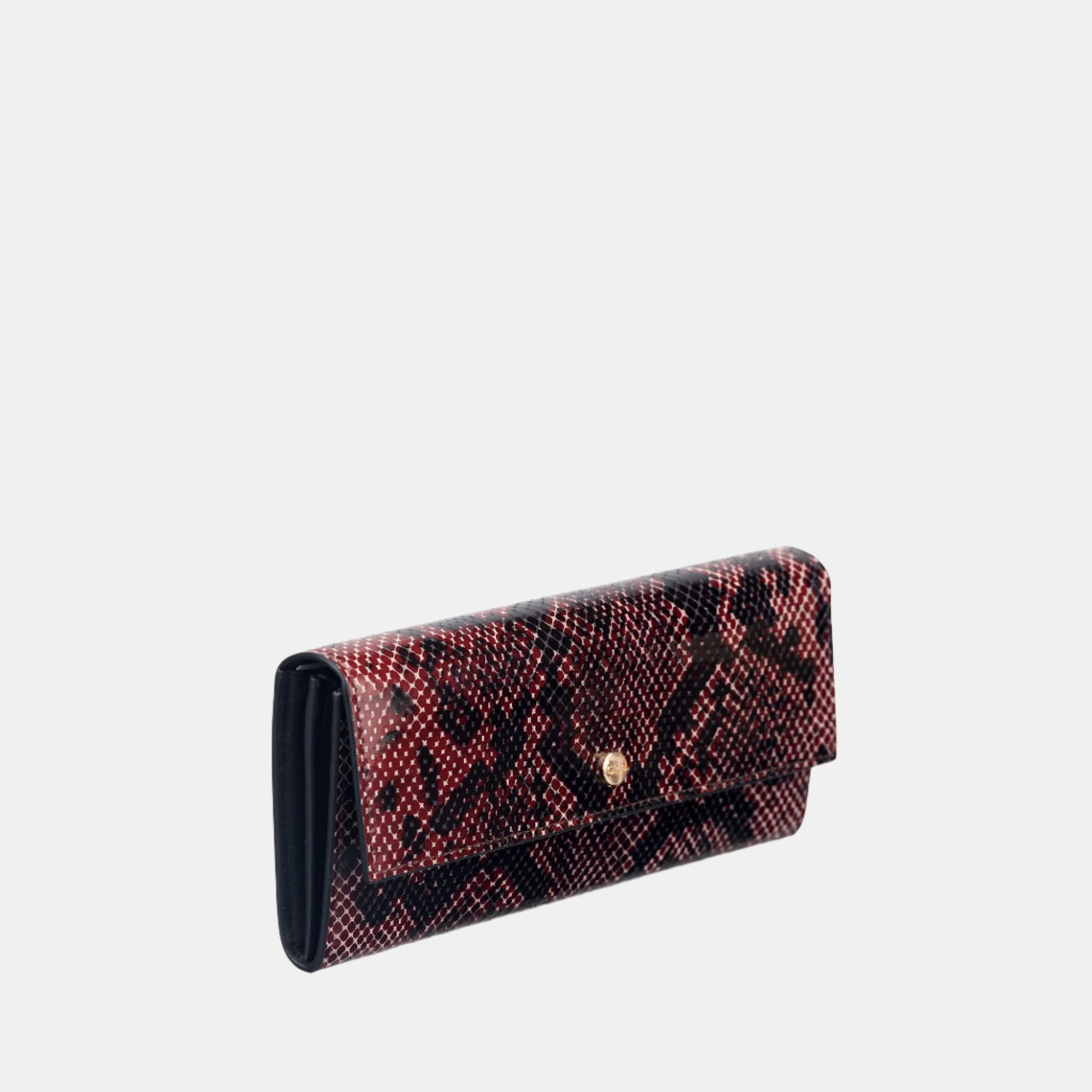 Faux Python Flapover Clutch#Color_Mahogany