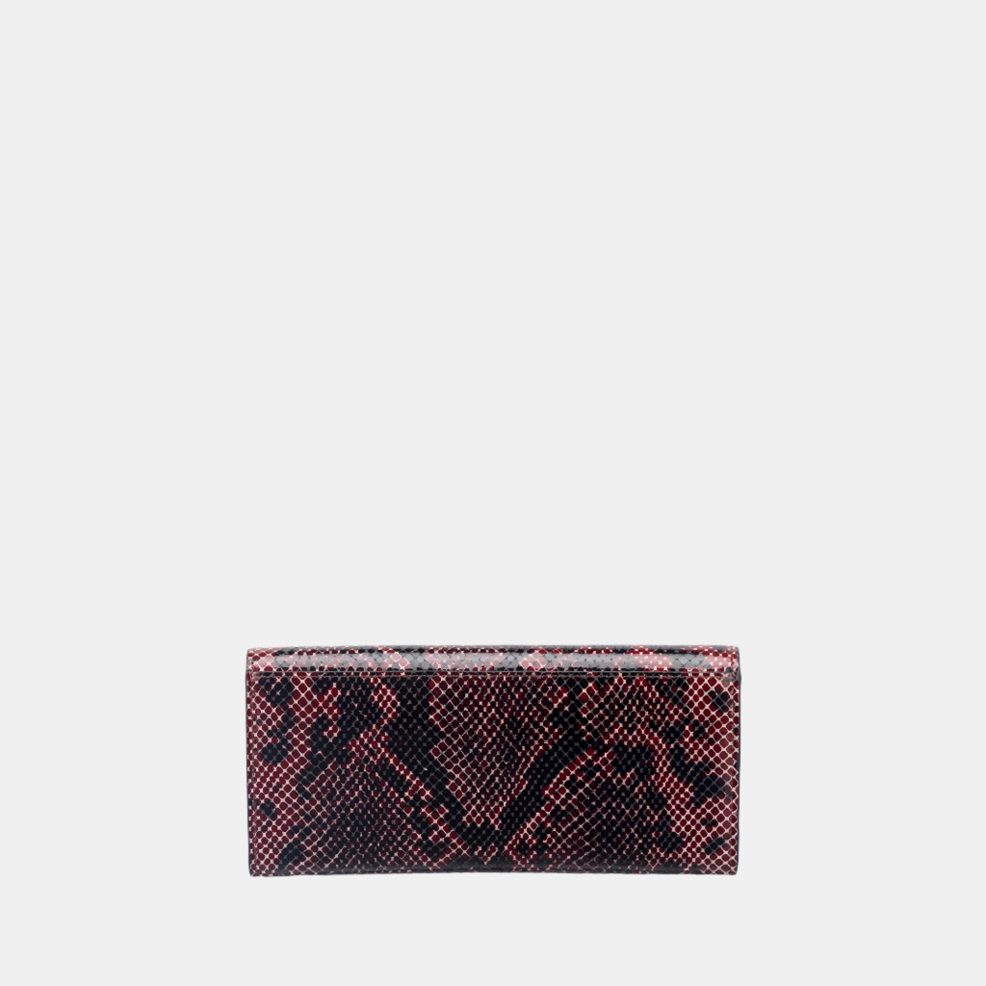 Faux Python Flapover Clutch#Color_Mahogany