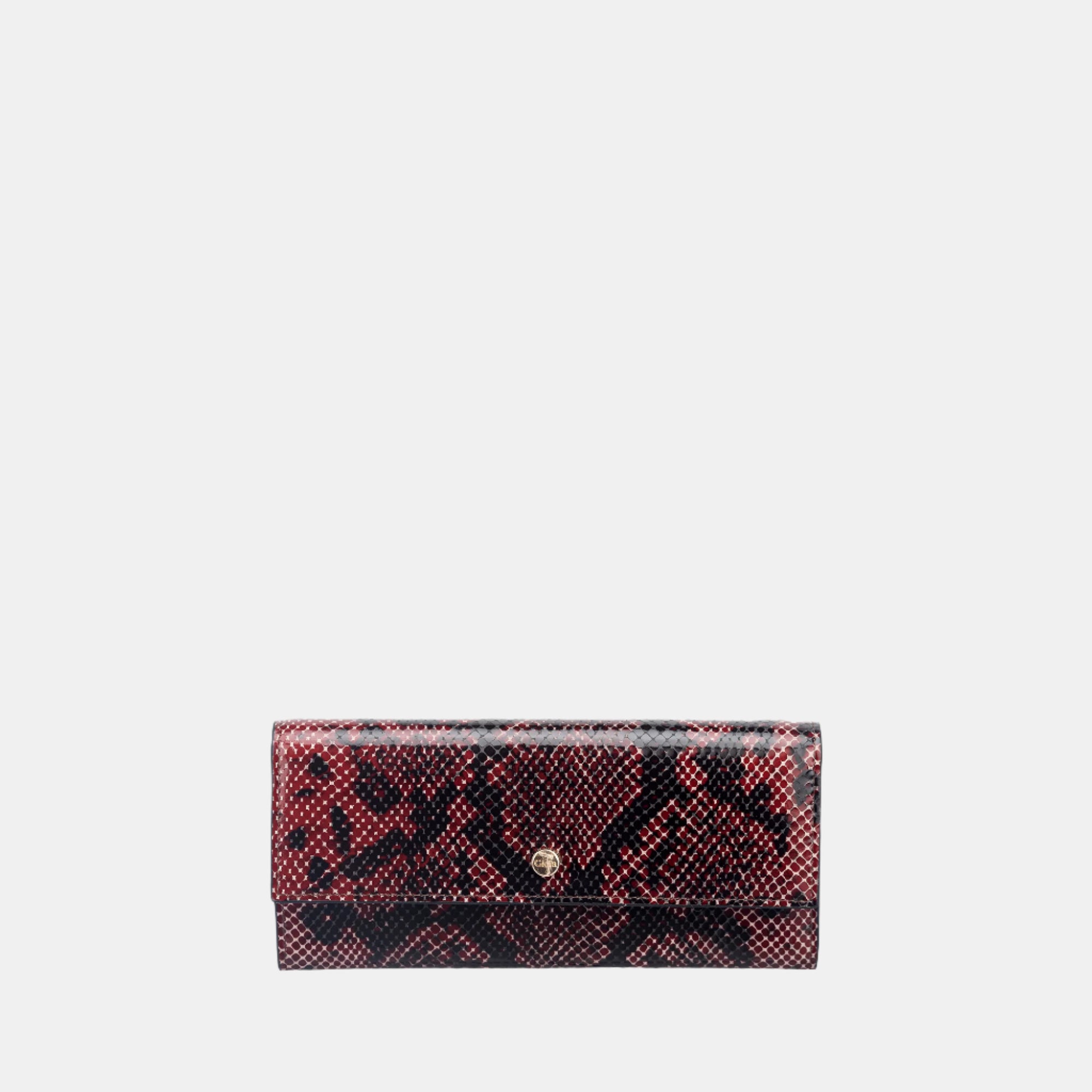 Faux Python Flapover Clutch#Color_Mahogany