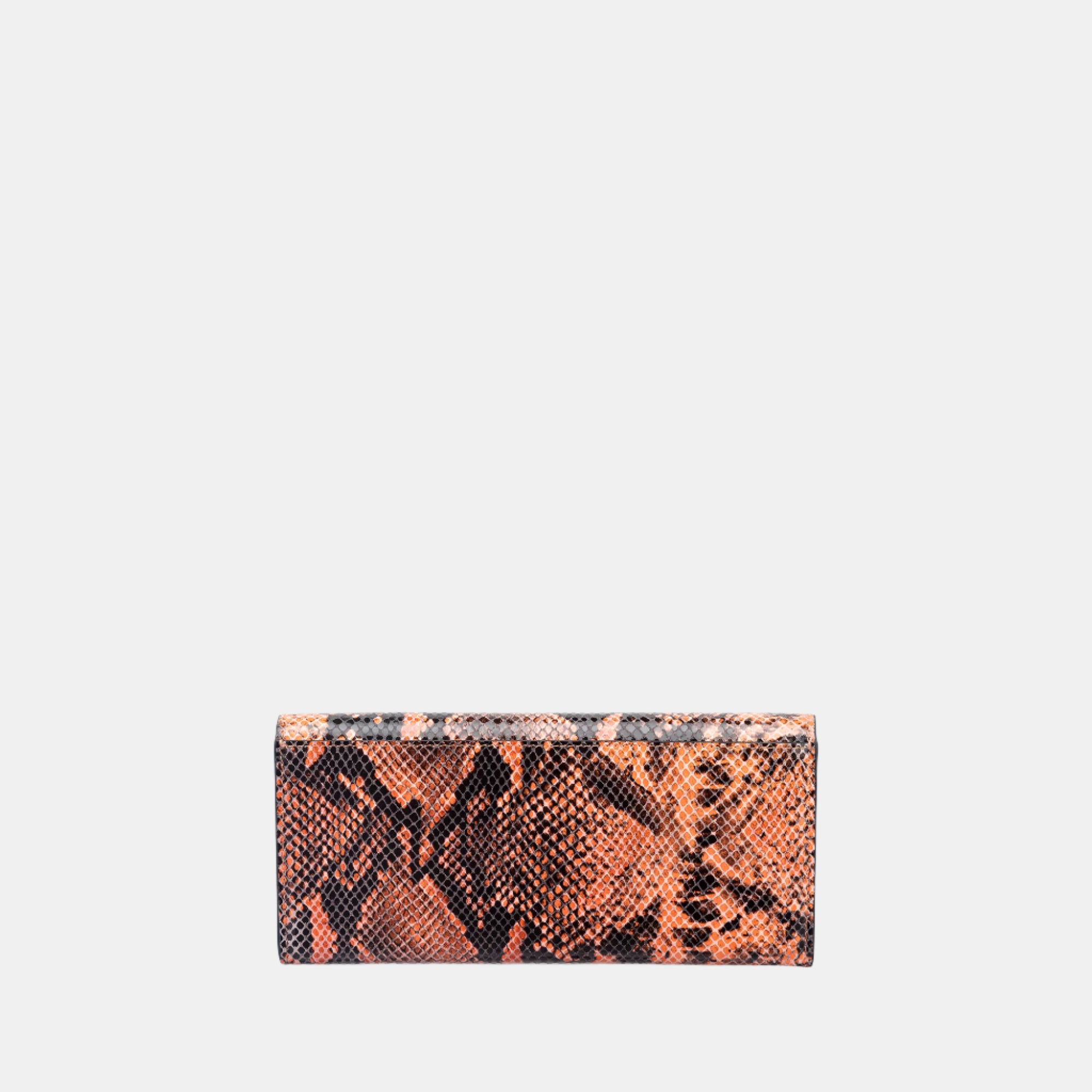 Faux Python Flapover Clutch#Color_Orange
