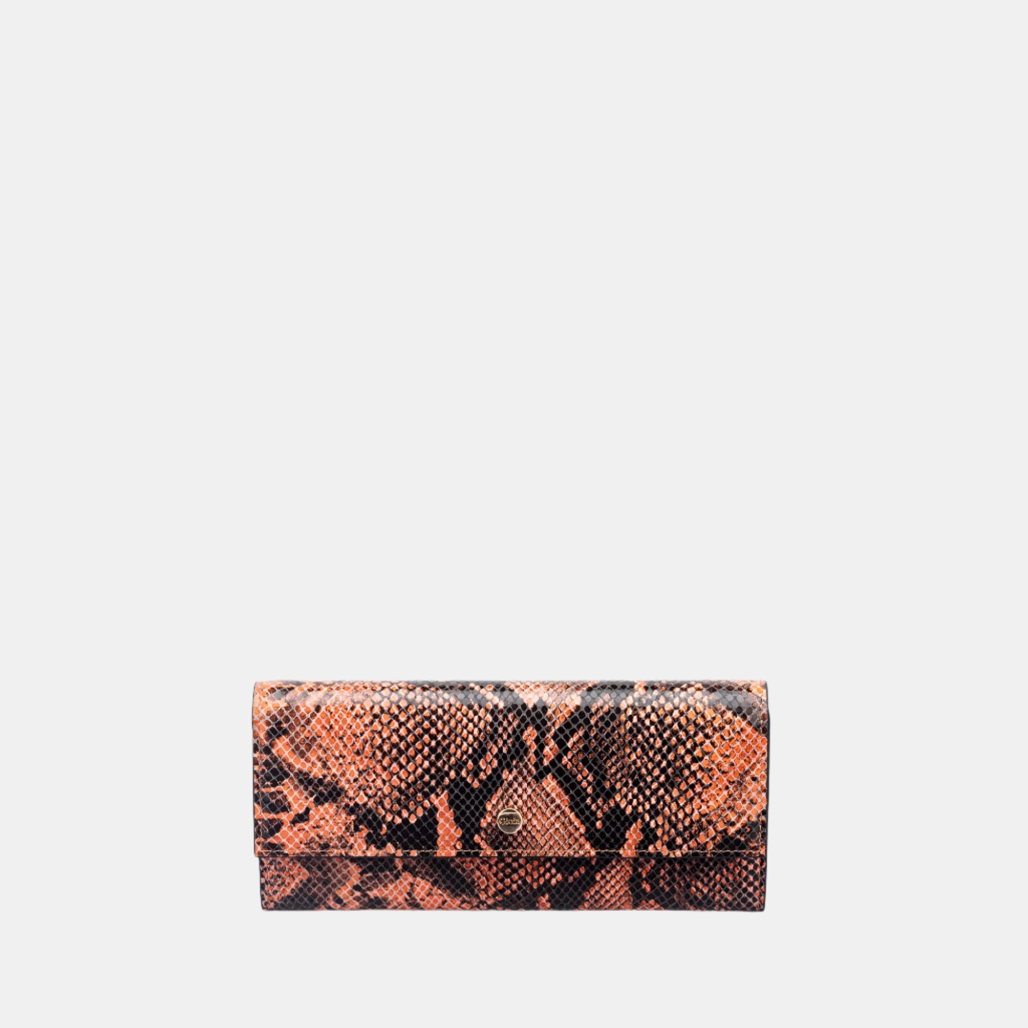 Faux Python Flapover Clutch#Color_Orange