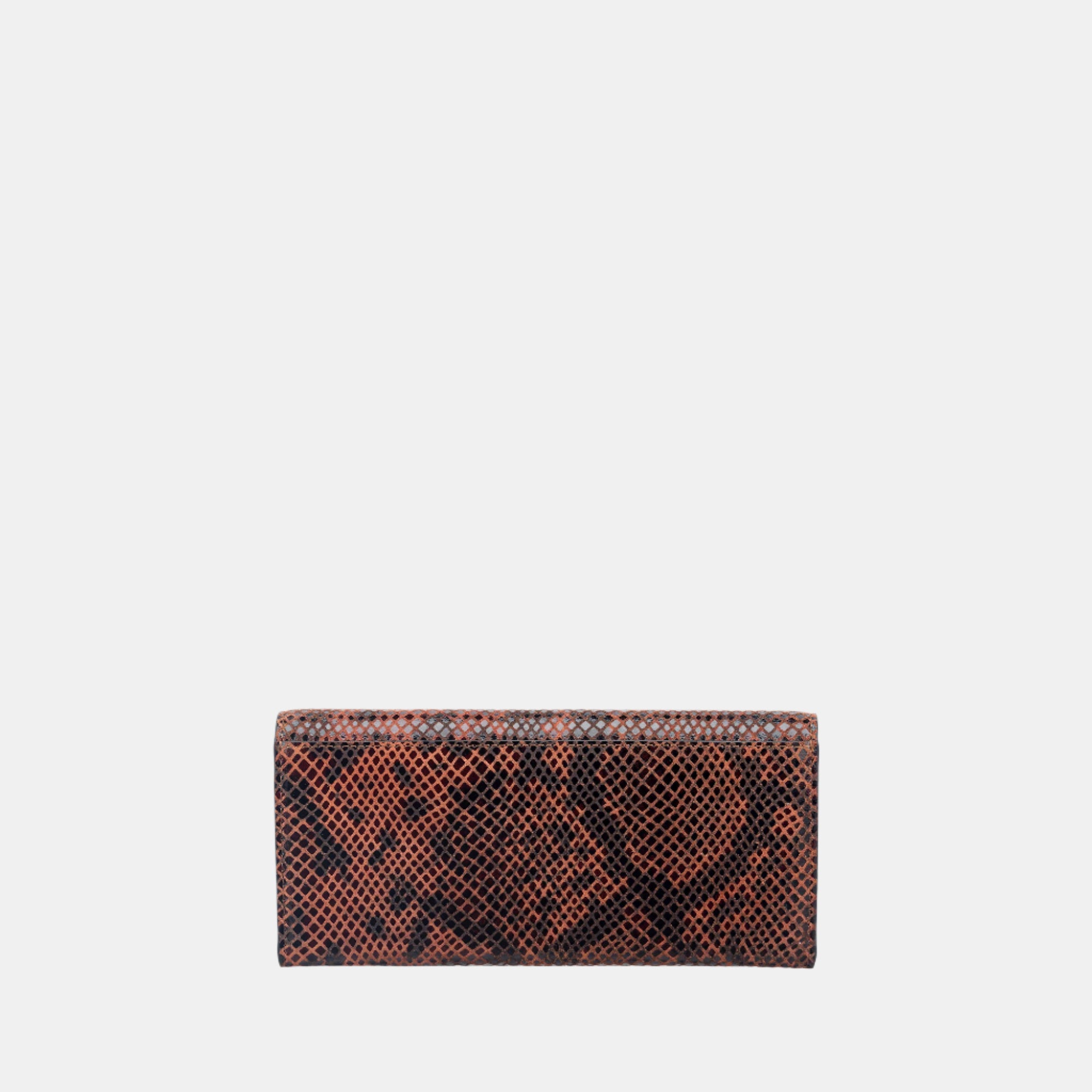 Faux Python Flapover Clutch#Color_Tan
