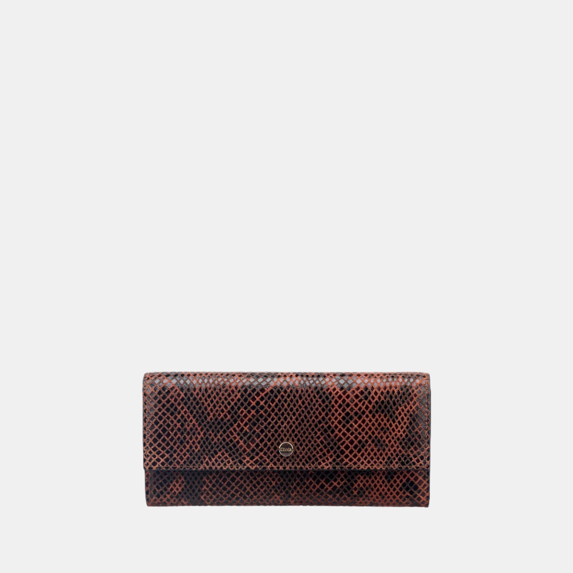 Faux Python Flapover Clutch#Color_Tan