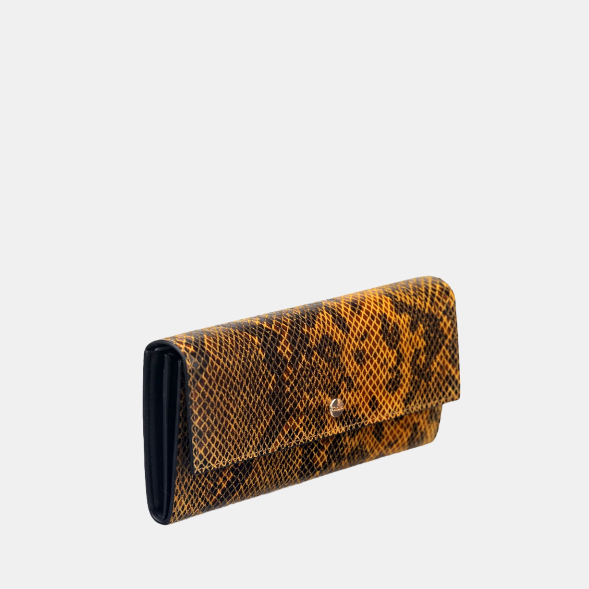 Faux Python Flapover Clutch#Color_Yellow