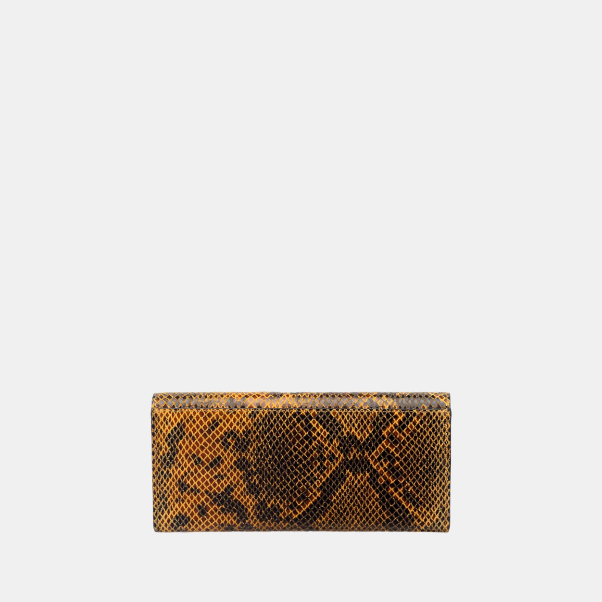 Faux Python Flapover Clutch#Color_Yellow