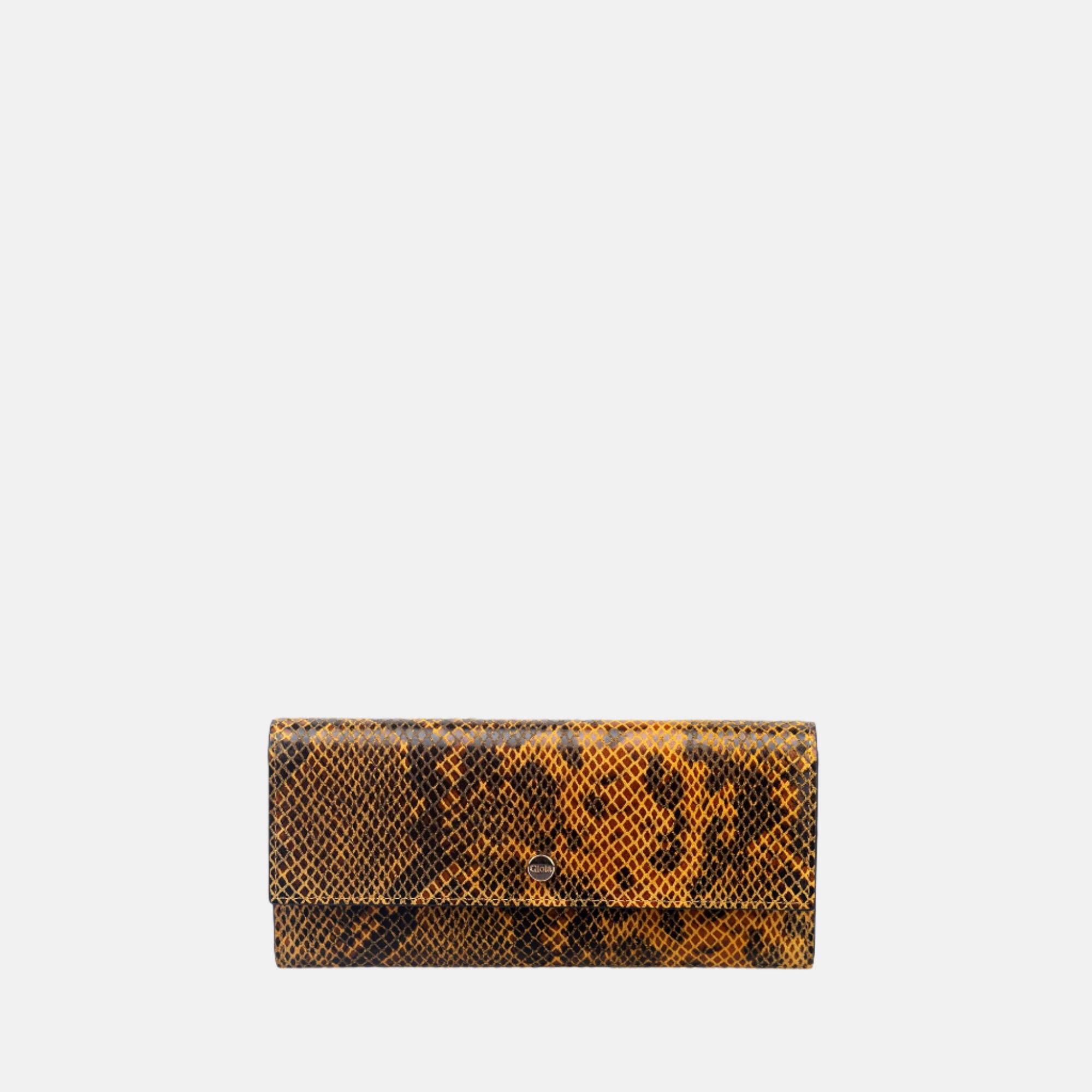 Faux Python Flapover Clutch#Color_Yellow